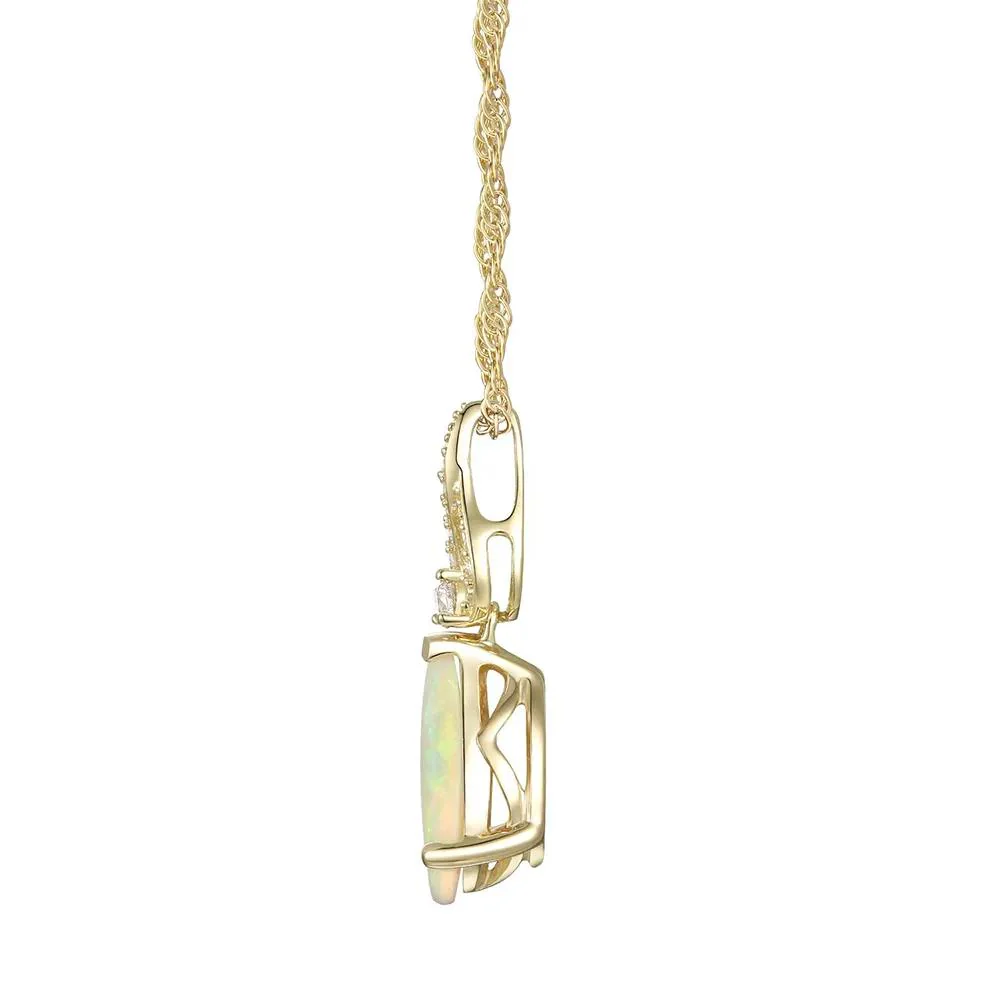 Pear-Shaped Opal Pendant Necklace with Diamond Accents 10K Yellow Gold Size 18" - Image 2