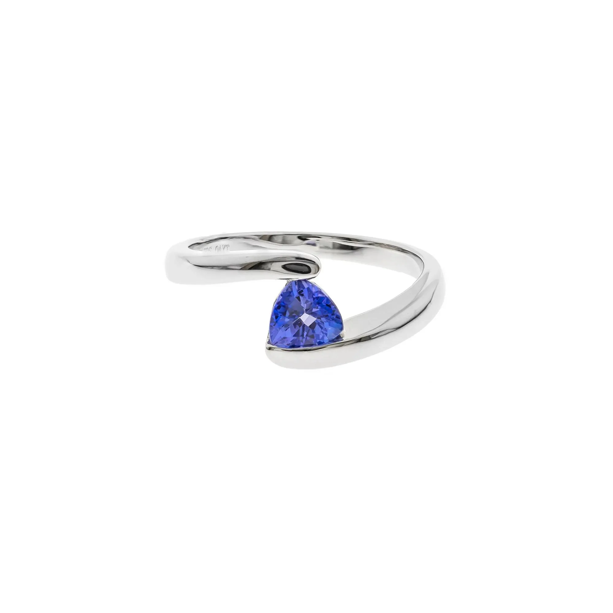 Tanzanite Triangle Bypass Ring .925 Sterling Silver White Size 6
