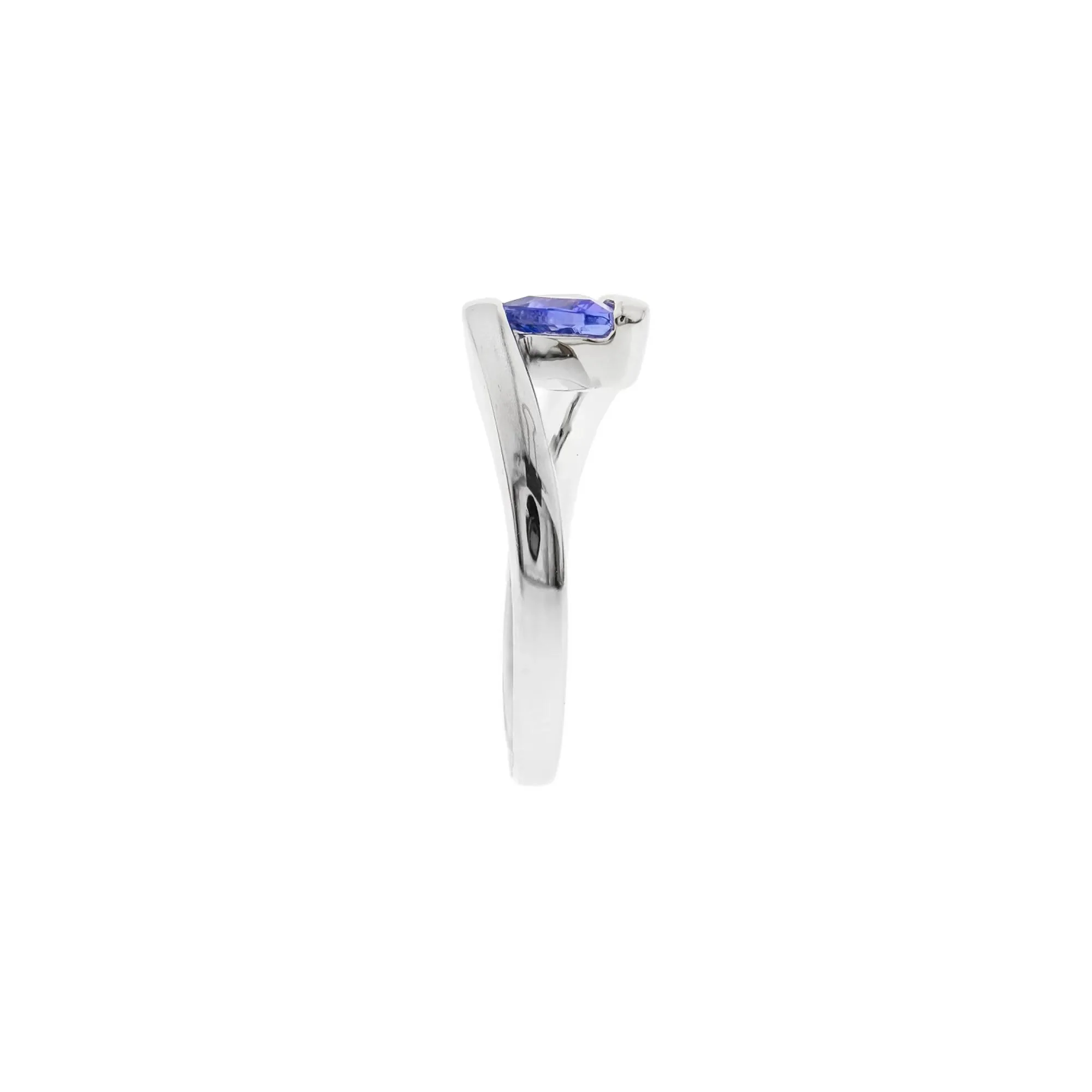 Tanzanite Triangle Bypass Ring .925 Sterling Silver White Size 9 - Image 3