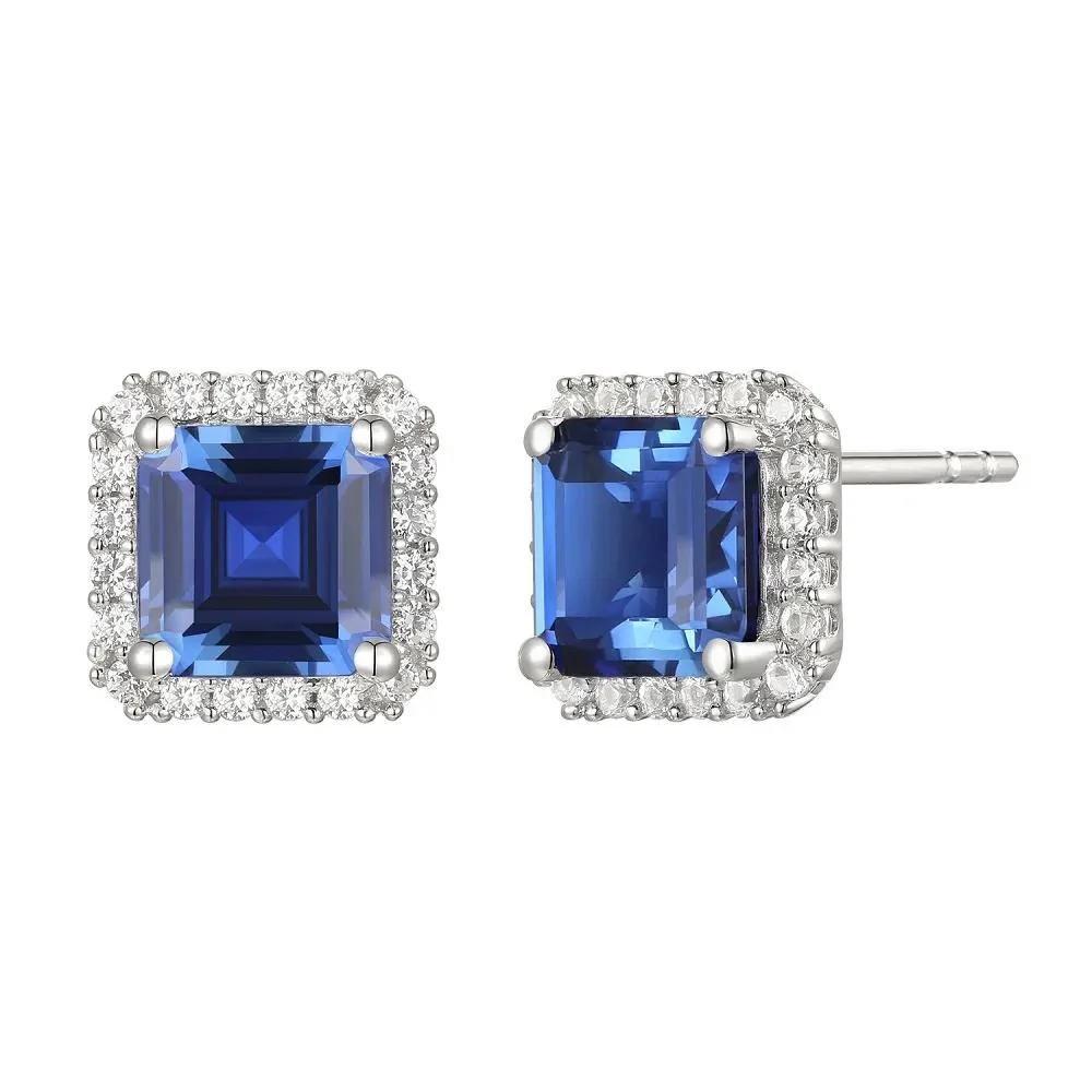 Lab Created Ceylon Sapphire Earrings Pendant Necklace and Ring Set .925 Sterling Silver White Size 7 - Image 2