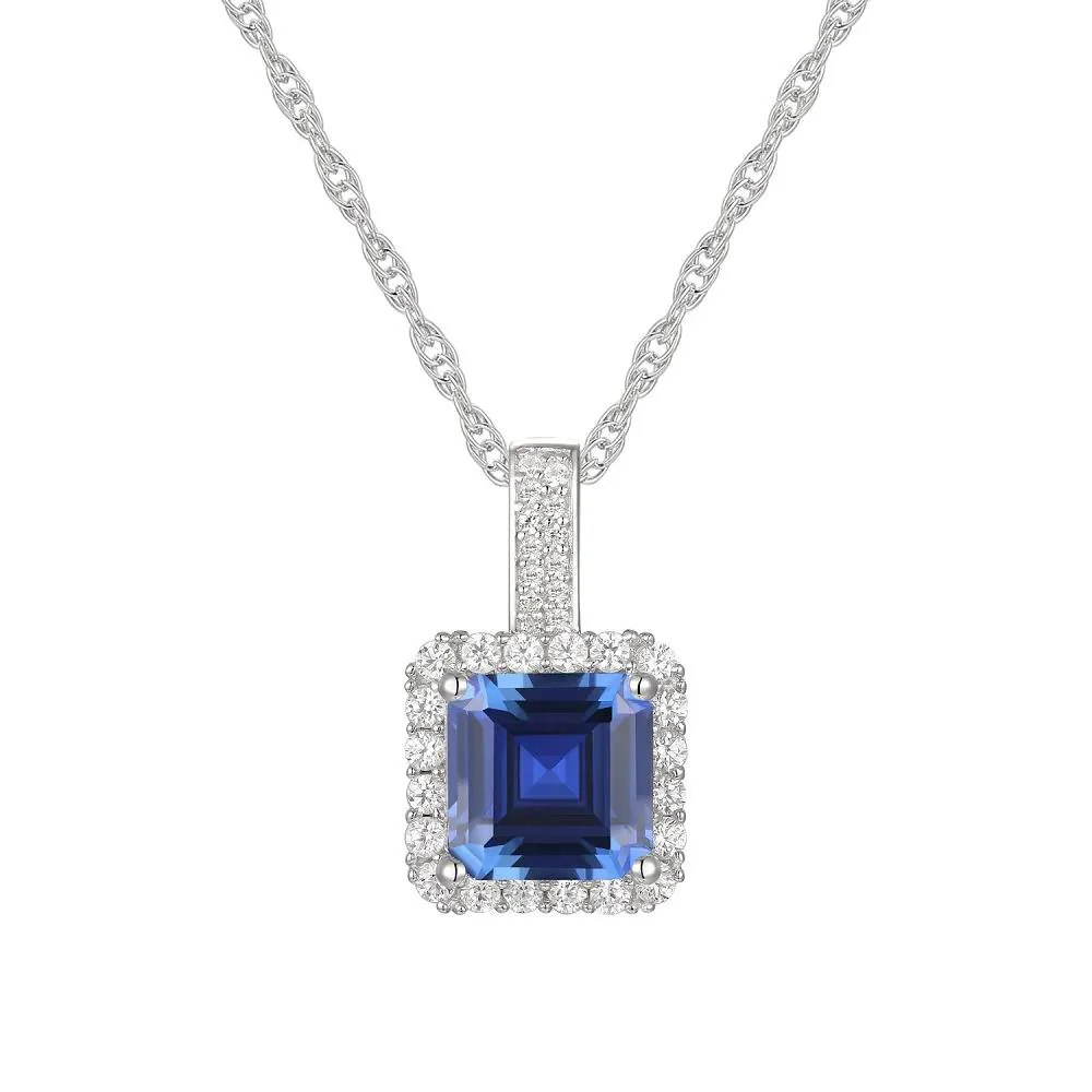 Lab Created Ceylon Sapphire Earrings Pendant Necklace and Ring Set .925 Sterling Silver White Size 7 - Image 3