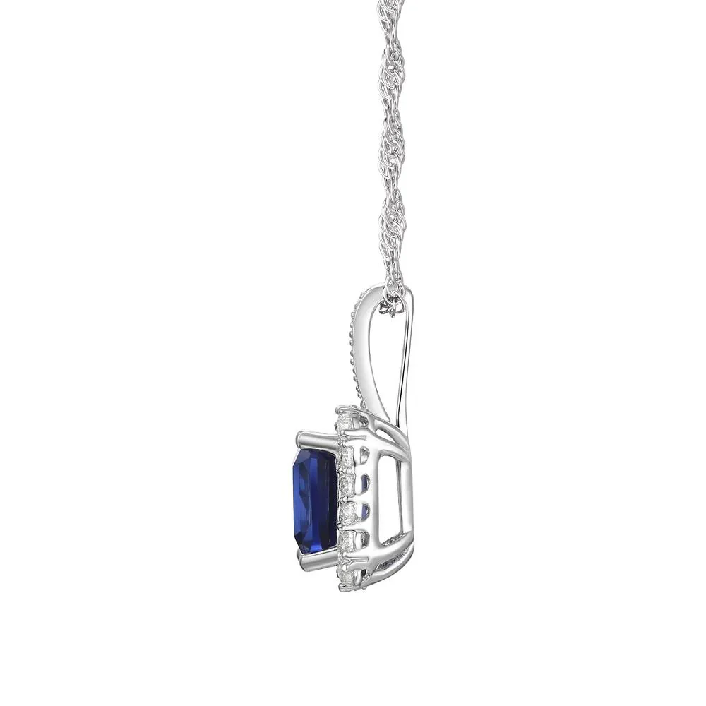 Lab Created Ceylon Sapphire Earrings Pendant Necklace and Ring Set .925 Sterling Silver White Size 7 - Image 4