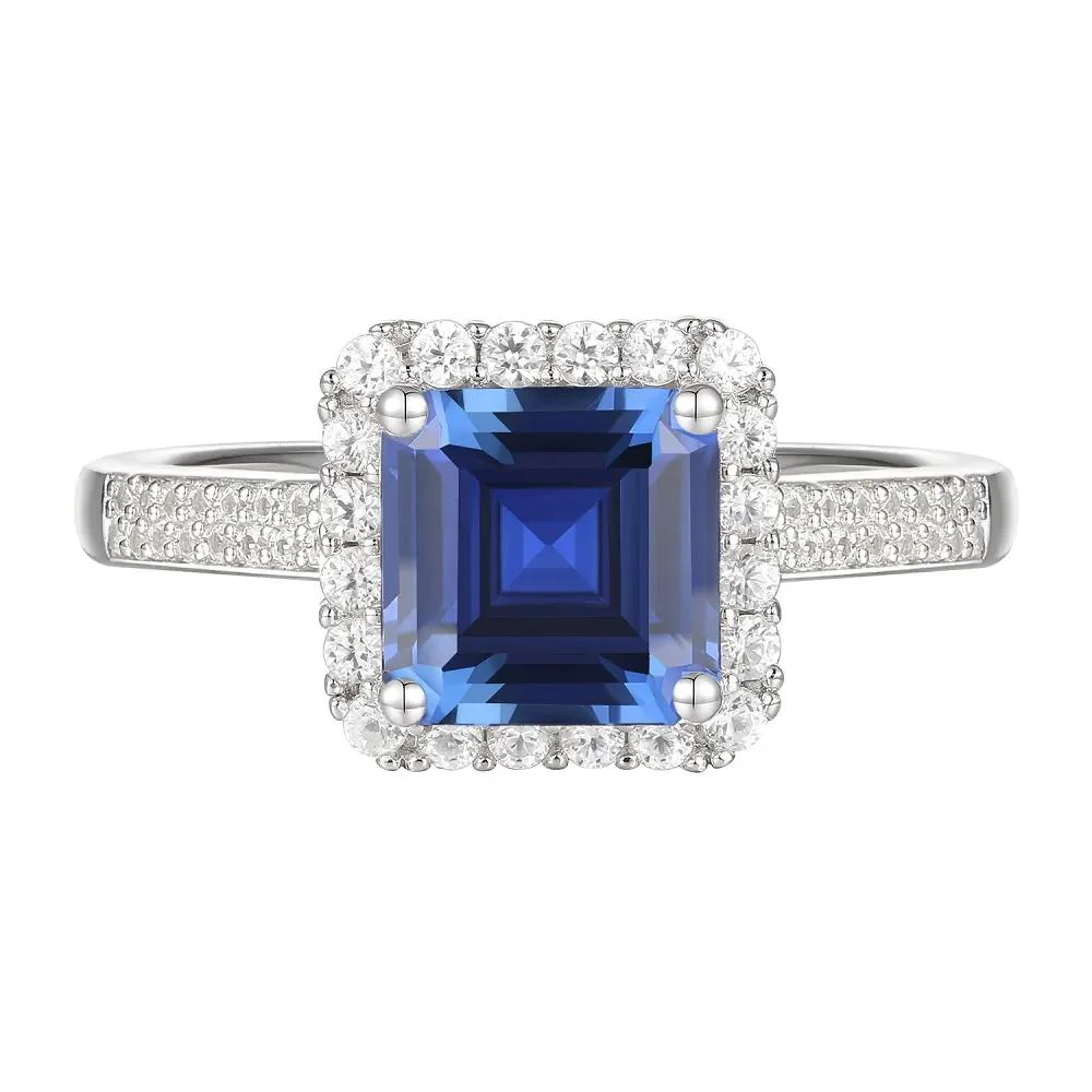 Lab Created Ceylon Sapphire Earrings Pendant Necklace and Ring Set .925 Sterling Silver White Size 7 - Image 6