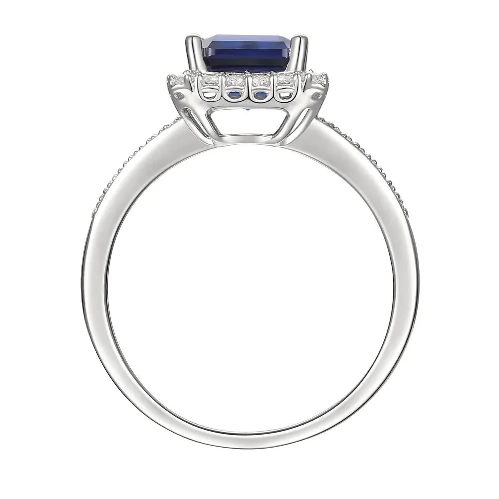 Lab Created Ceylon Sapphire Earrings Pendant Necklace and Ring Set .925 Sterling Silver White Size 7 - Image 7