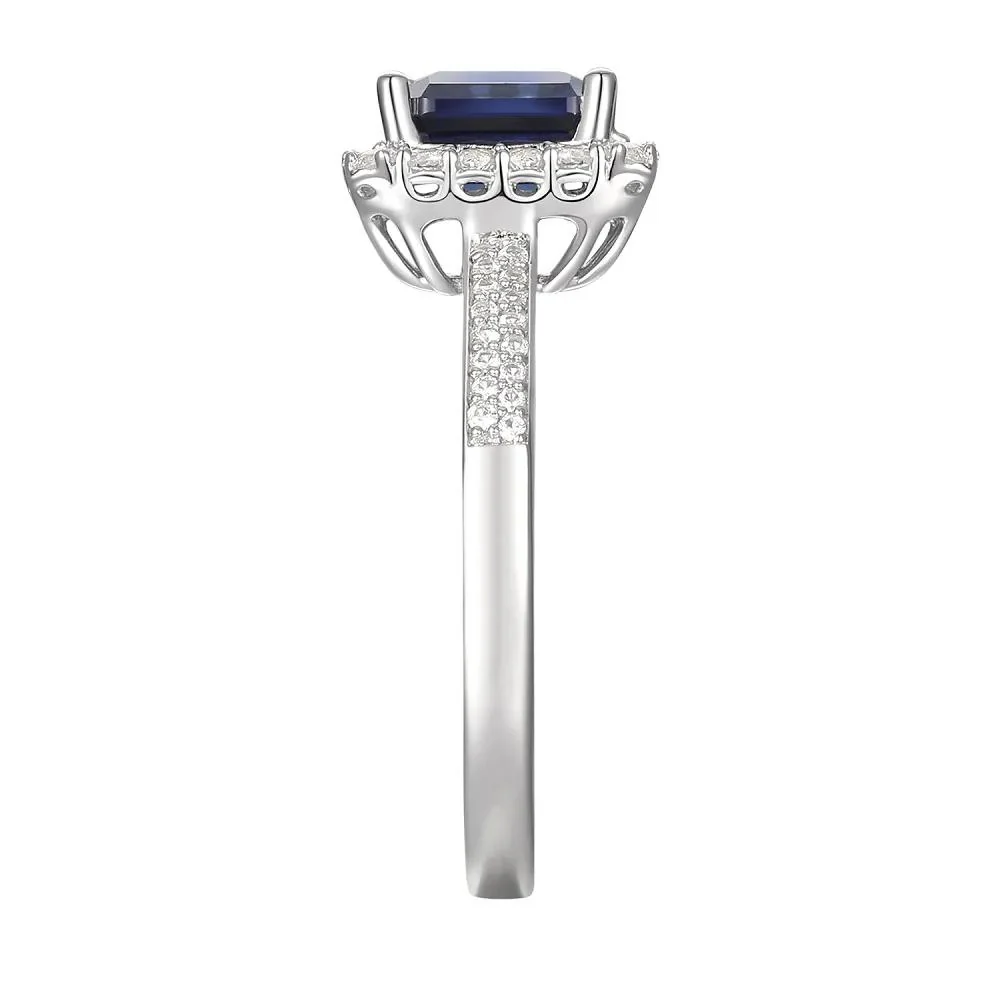 Lab Created Ceylon Sapphire Earrings Pendant Necklace and Ring Set .925 Sterling Silver White Size 7 - Image 8