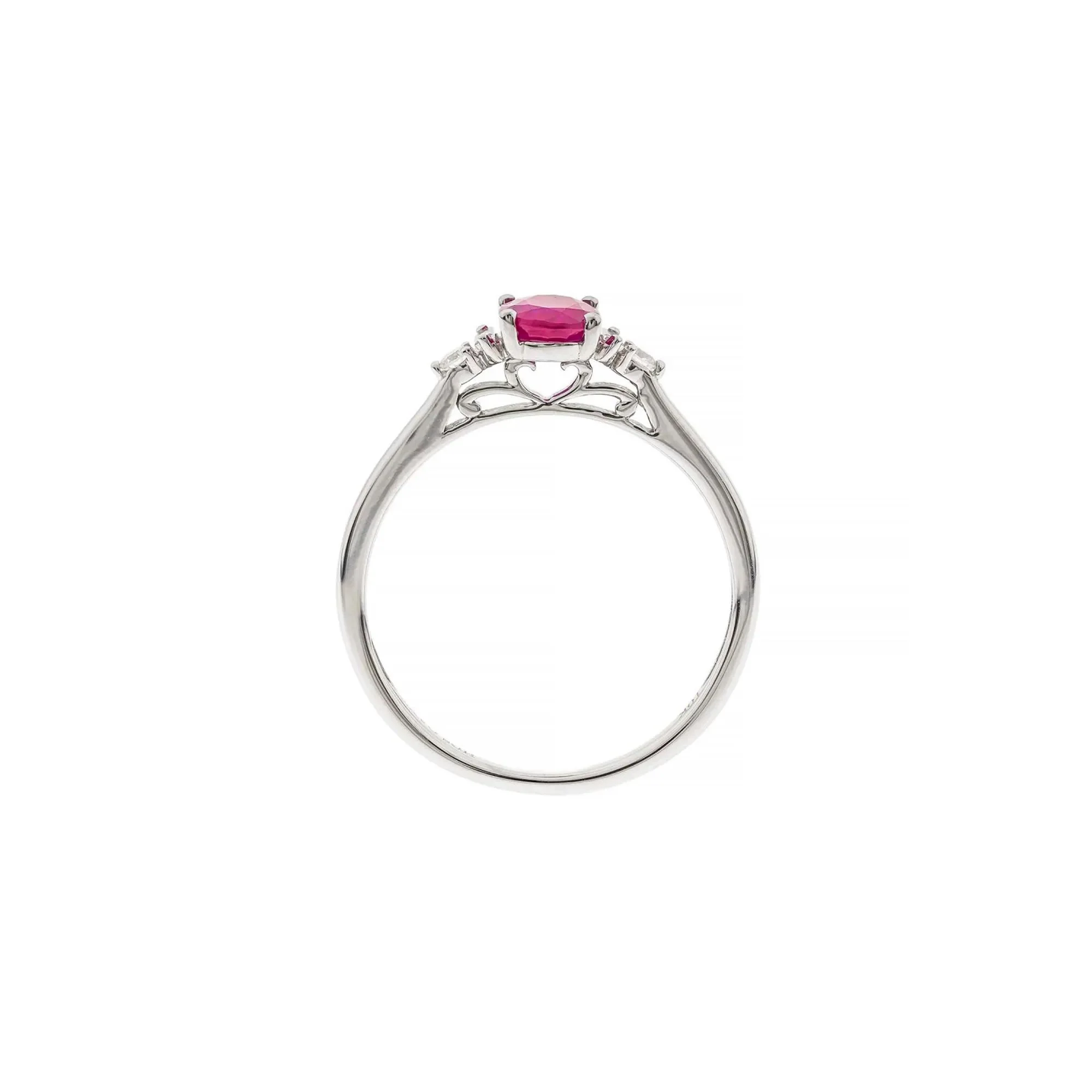 Ruby & Diamond Ring 10K White Gold Round Brilliant Cut Size 7 - Image 2