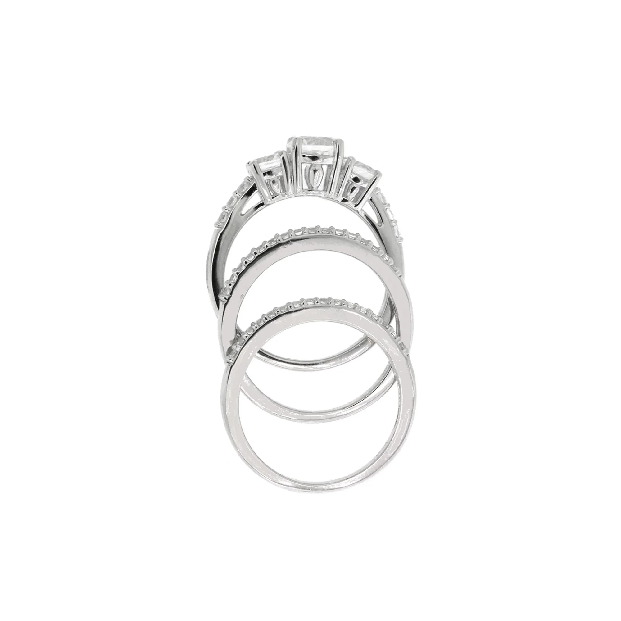 Lab Created White Sapphire Stackable Ring Set with Three Pieces .925 Sterling Silver Size 6 - Image 2