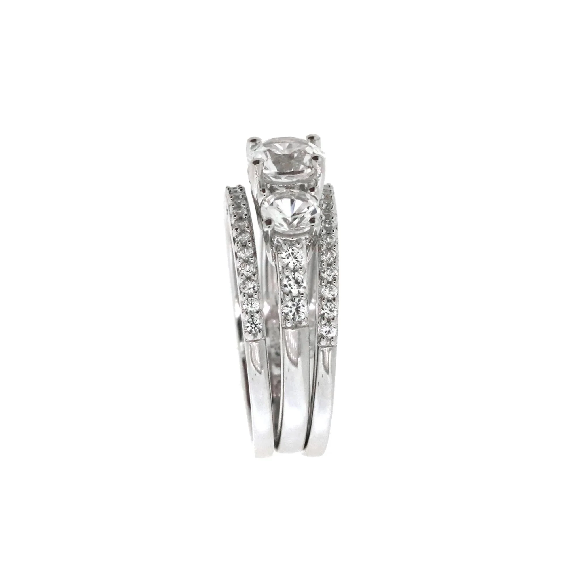 Lab Created White Sapphire Stackable Ring Set with Three Pieces .925 Sterling Silver Size 8 - Image 3