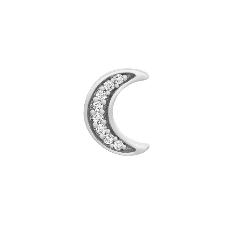 Diamond Single Stud Moon Earring 10K White Gold Size 5.10mm