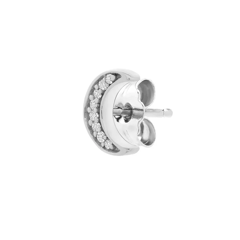 Diamond Single Stud Moon Earring 10K White Gold Size 5.10mm - Image 2