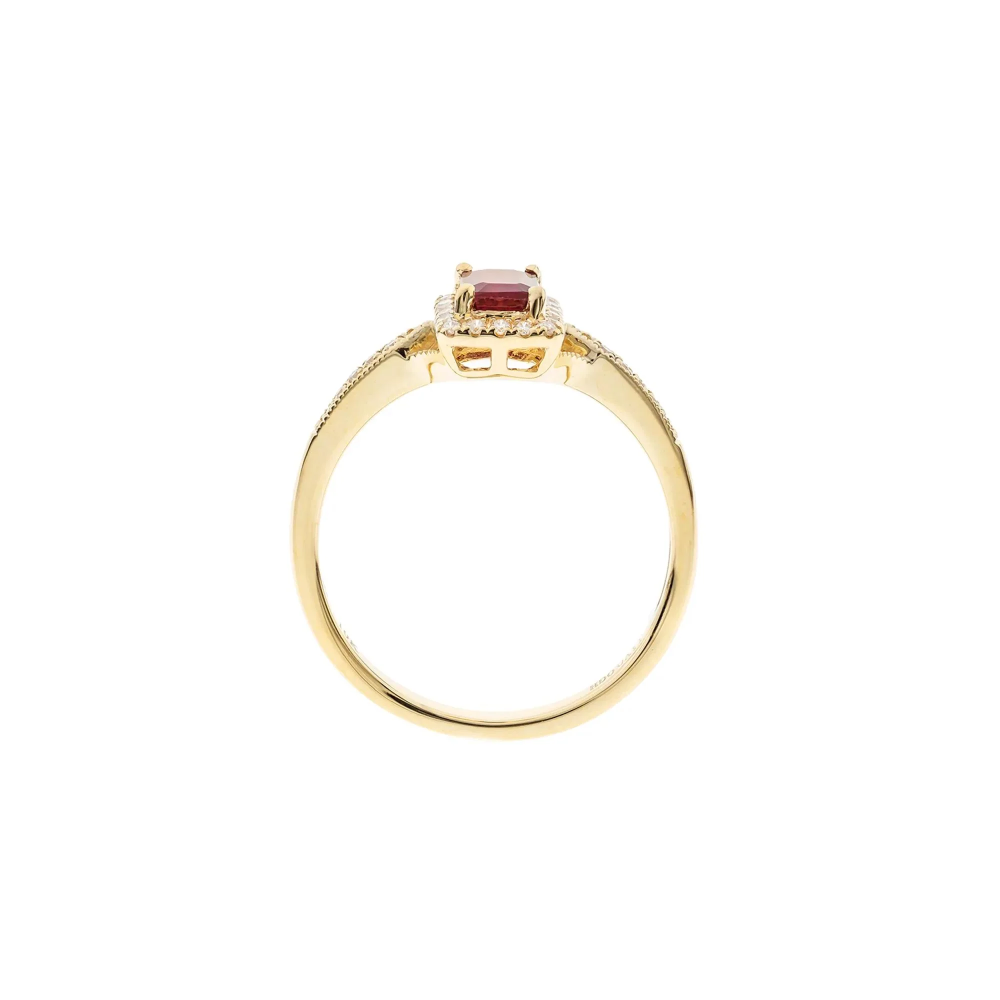 1/8 CT. Tw. Emerald-Cut Ruby & Diamond Ring 10K Yellow Gold Round Brilliant Cut Size 6.5 - Image 2