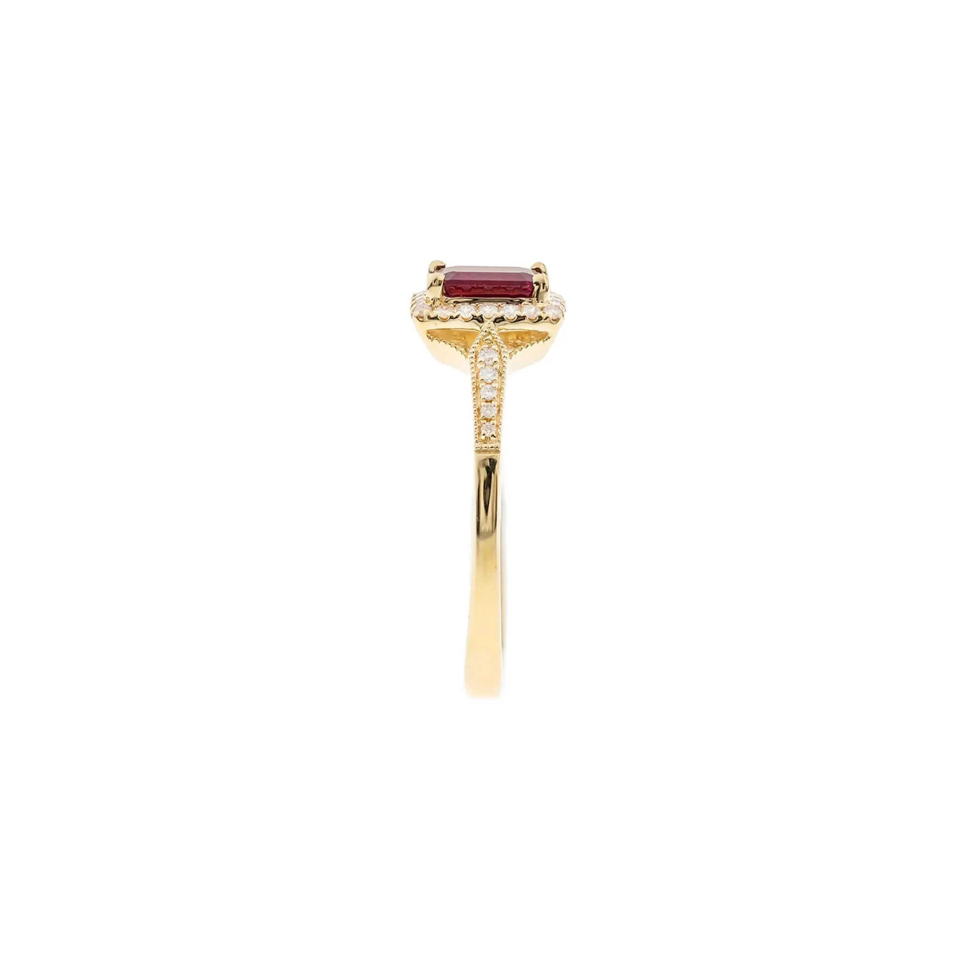 1/8 CT. Tw. Emerald-Cut Ruby & Diamond Ring 10K Yellow Gold Round Brilliant Cut Size 9 - Image 3