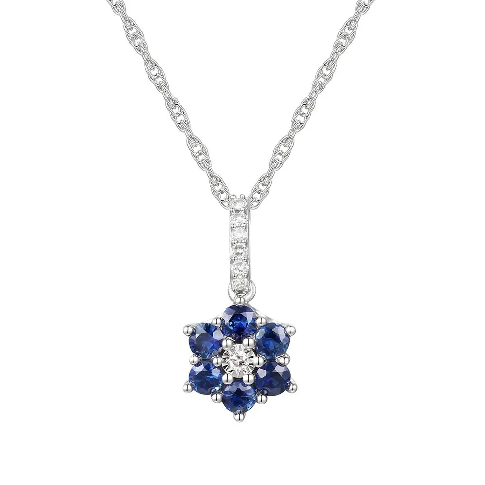 1/10 CT. Tw. Sapphire & Diamond Earrings Ring and Pendant 10K White Gold Size 7 - Image 4