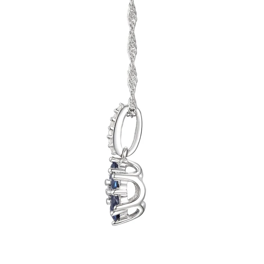 1/10 CT. Tw. Sapphire & Diamond Earrings Ring and Pendant 10K White Gold Size 7 - Image 5