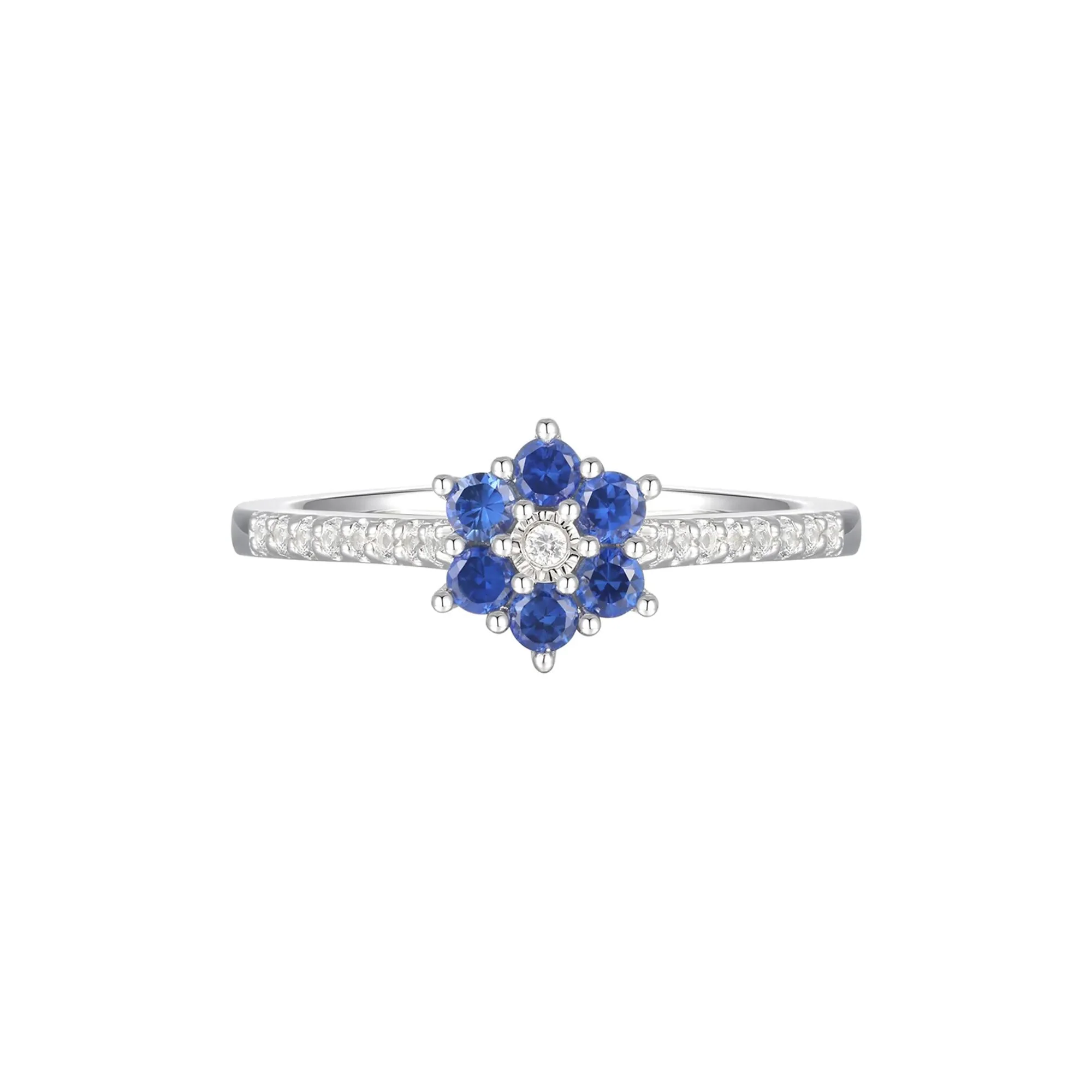 1/10 CT. Tw. Sapphire & Diamond Earrings Ring and Pendant 10K White Gold Size 7 - Image 8