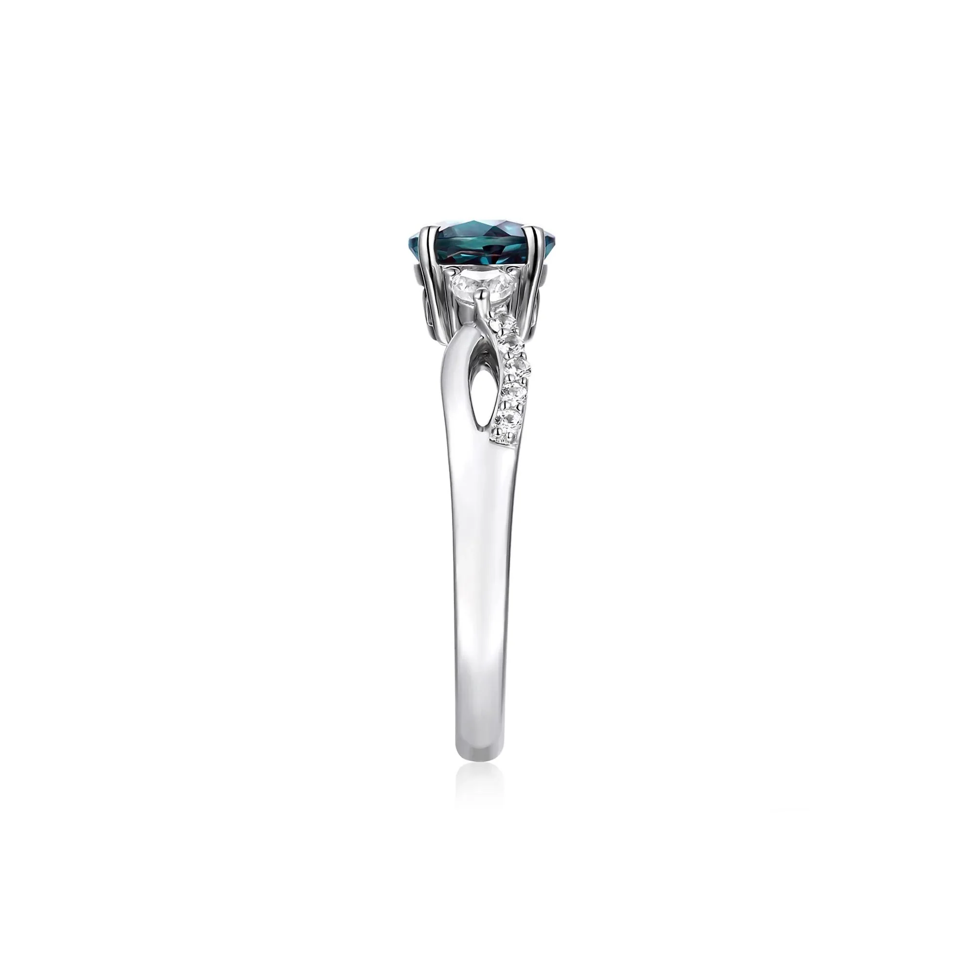 Lab Created Alexandrite & White Sapphire Ring .925 Sterling Silver Size 8 - Image 3