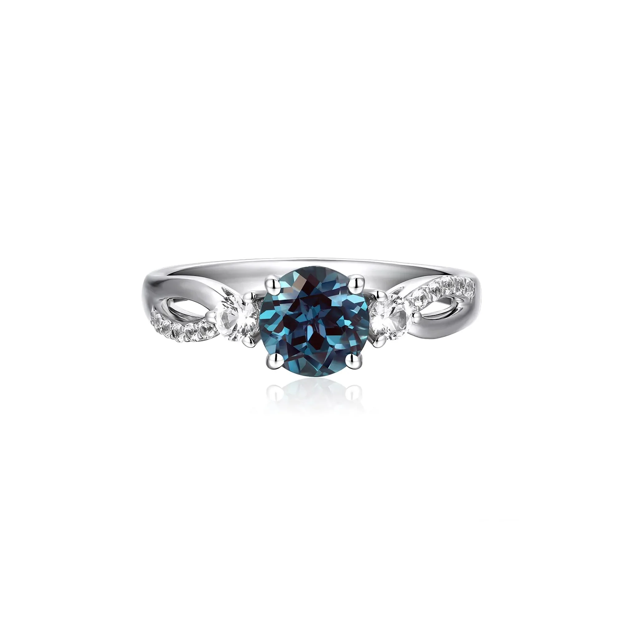 Lab Created Alexandrite & White Sapphire Ring .925 Sterling Silver Size 9