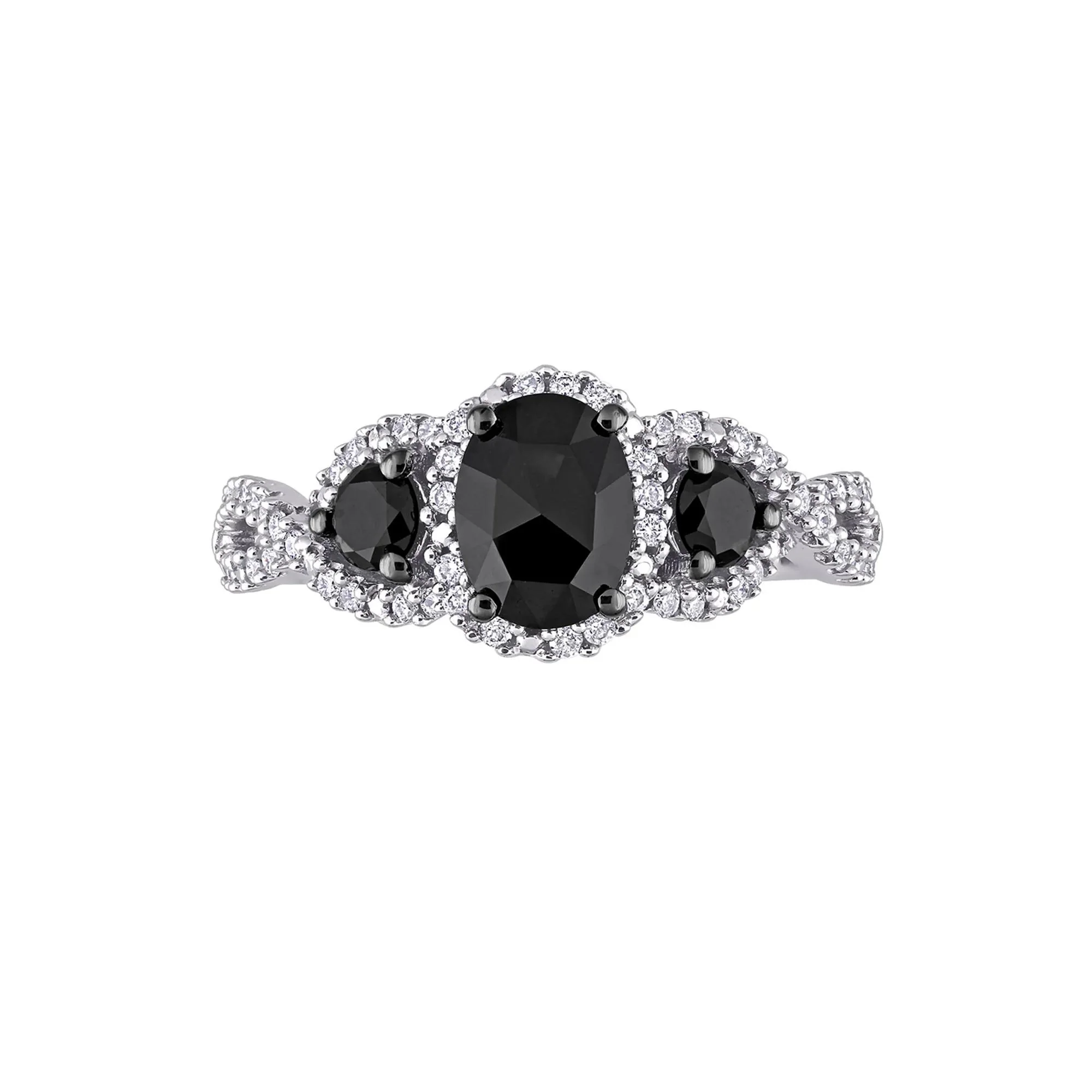 1/3 CT. Tw. Black & White Diamond Ring 14K White Gold Round Brilliant Cut Size 5.5