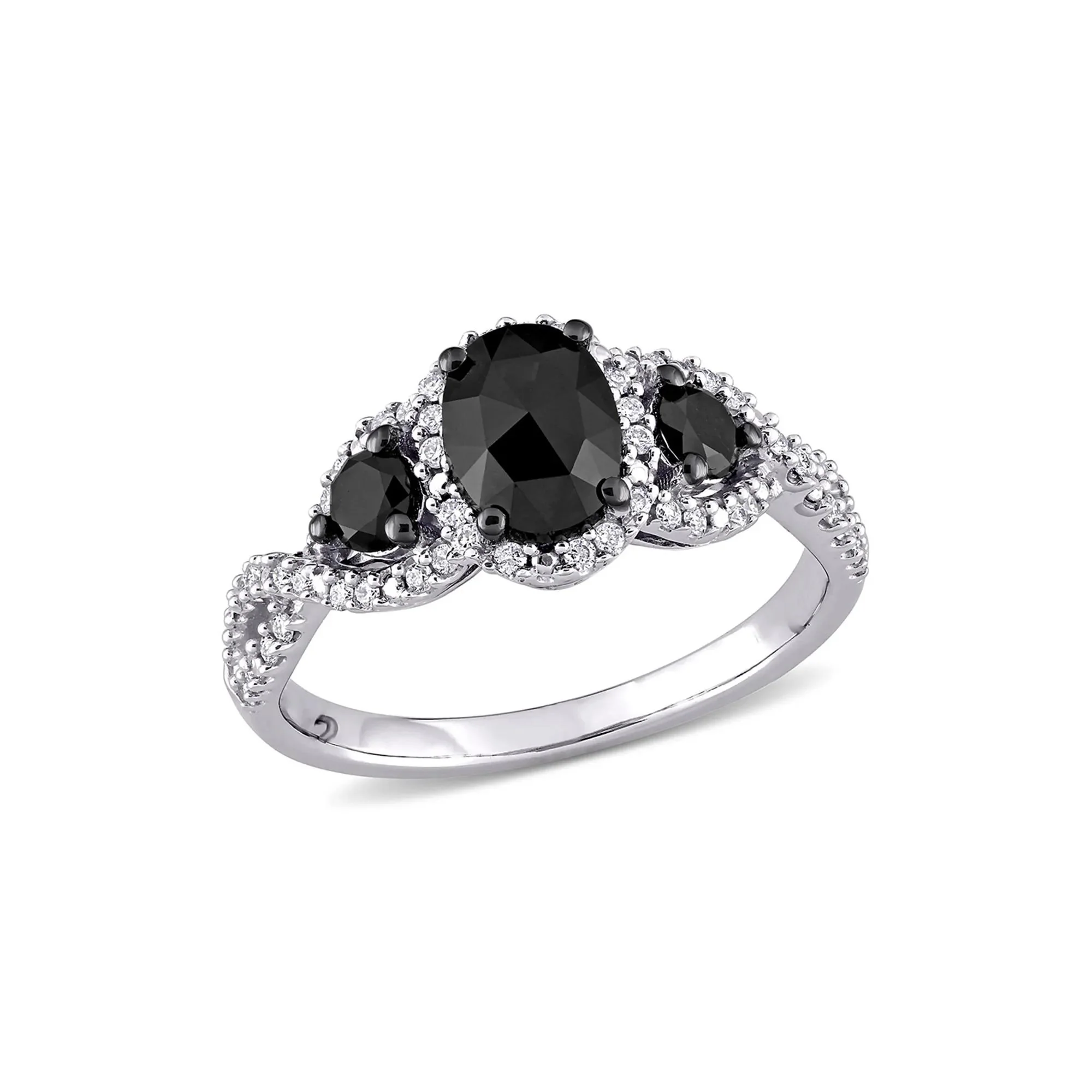 1/3 CT. Tw. Black & White Diamond Ring 14K White Gold Round Brilliant Cut Size 6 - Image 4