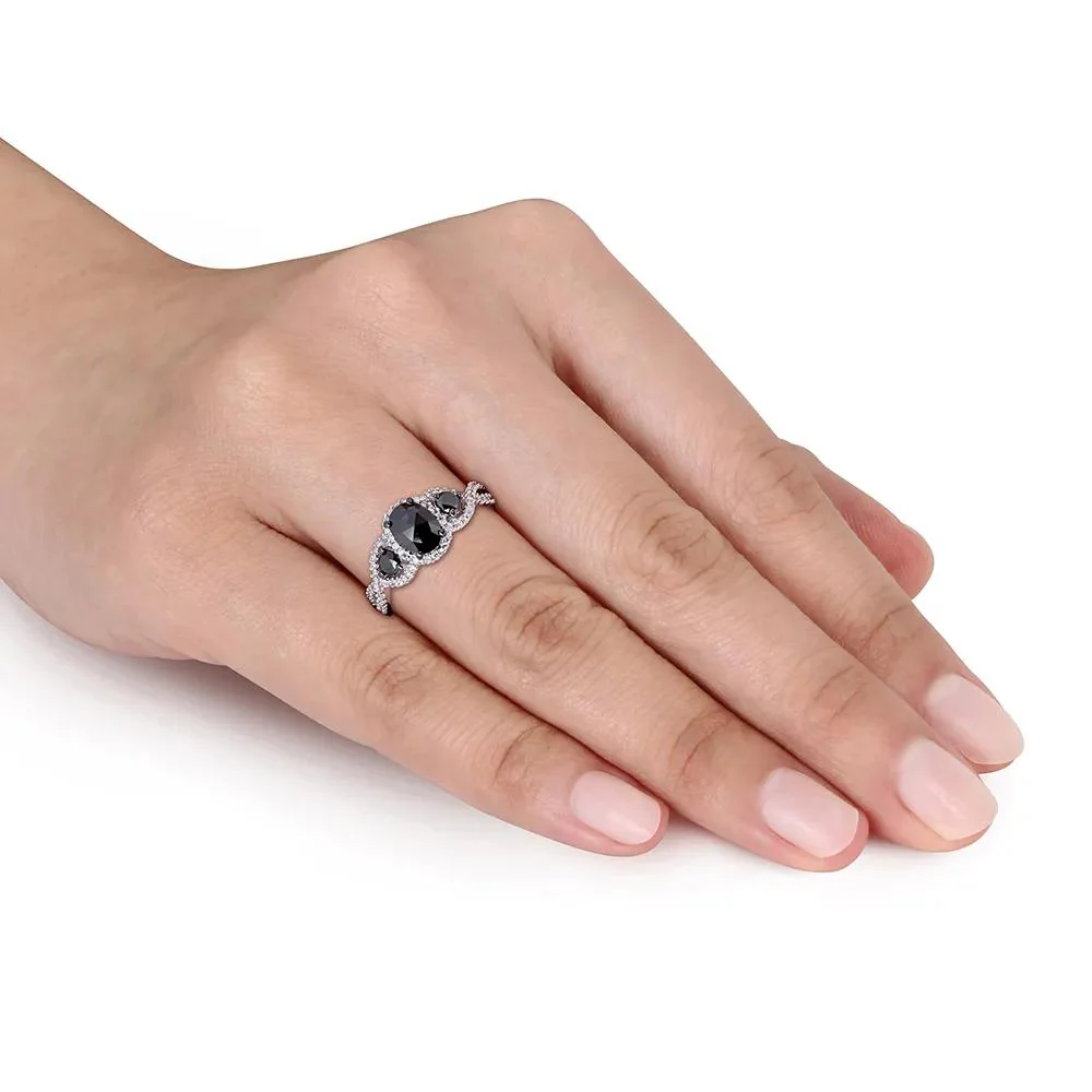 1/3 CT. Tw. Black & White Diamond Ring 14K White Gold Round Brilliant Cut Size 6.5 - Image 6