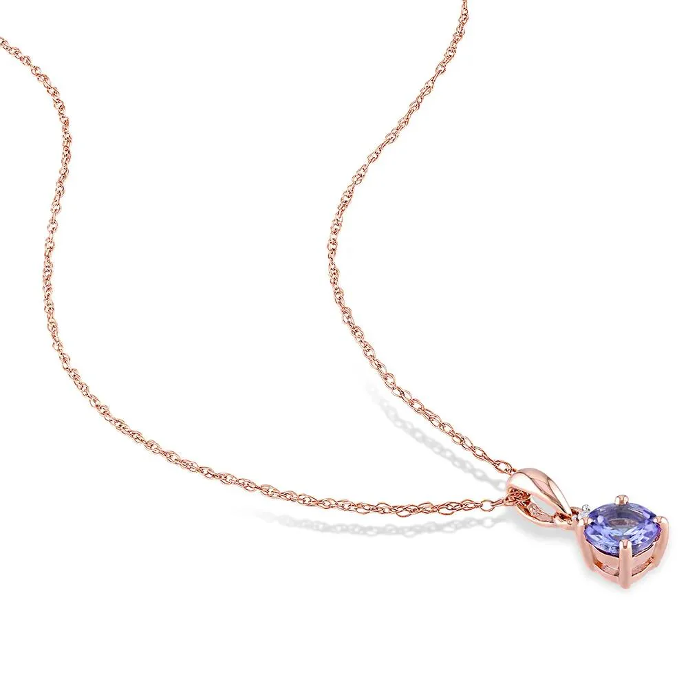 Tanzanite & Diamond Pendant Necklace 10K Rose Gold Size 17" - Image 2