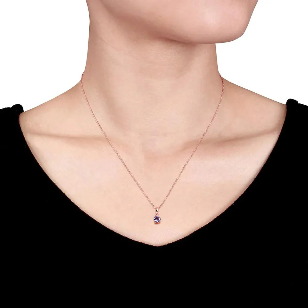 Tanzanite & Diamond Pendant Necklace 10K Rose Gold Size 17" - Image 4