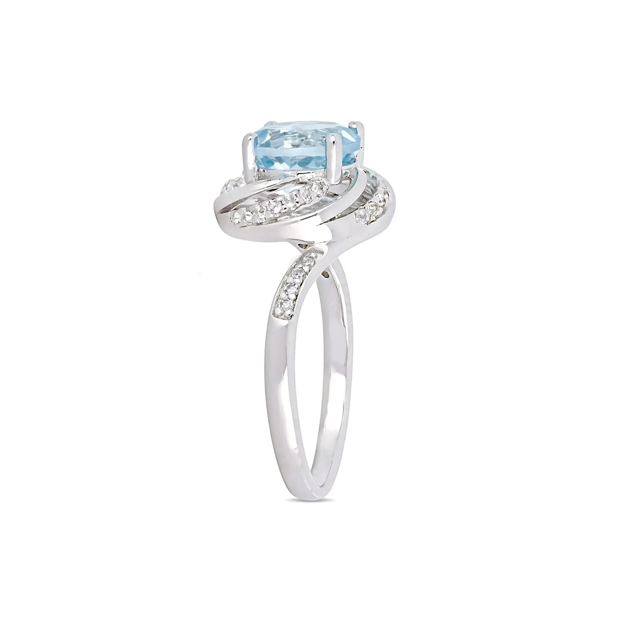 Blue & White Topaz & Diamond Ring .925 Sterling Silver Size 5 - Image 3