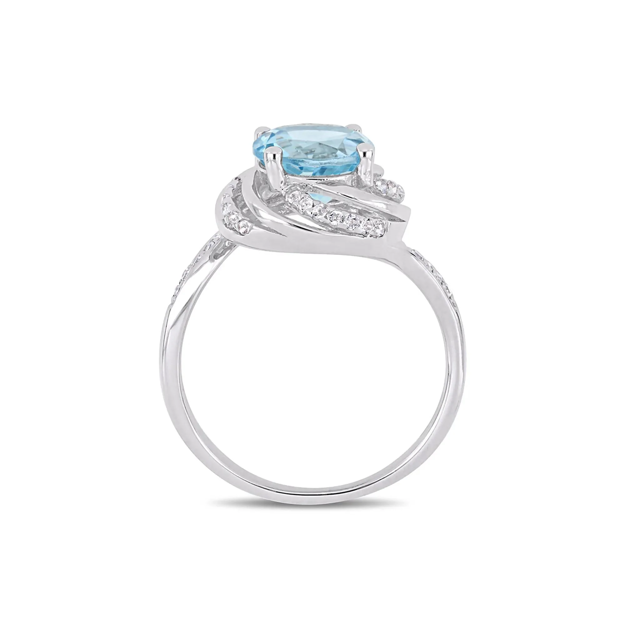 Blue & White Topaz & Diamond Ring .925 Sterling Silver Size 6.5 - Image 2