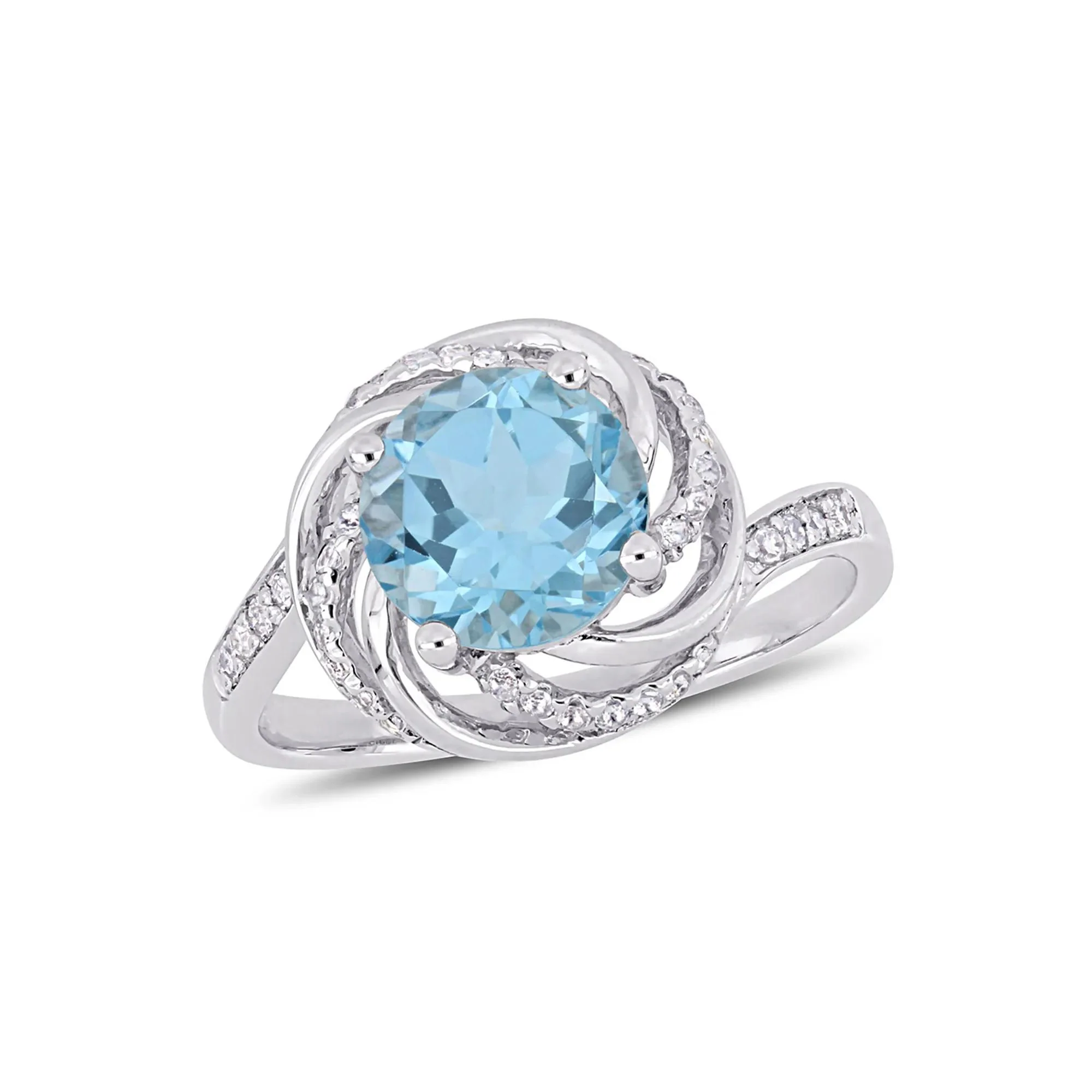 Blue & White Topaz & Diamond Ring .925 Sterling Silver Size 7 - Image 4
