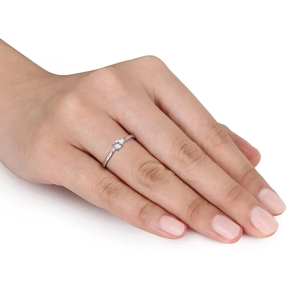 Lab Created White Sapphire & Diamond Ring .925 Sterling Silver Round Brilliant Cut Size 5.5 - Image 4