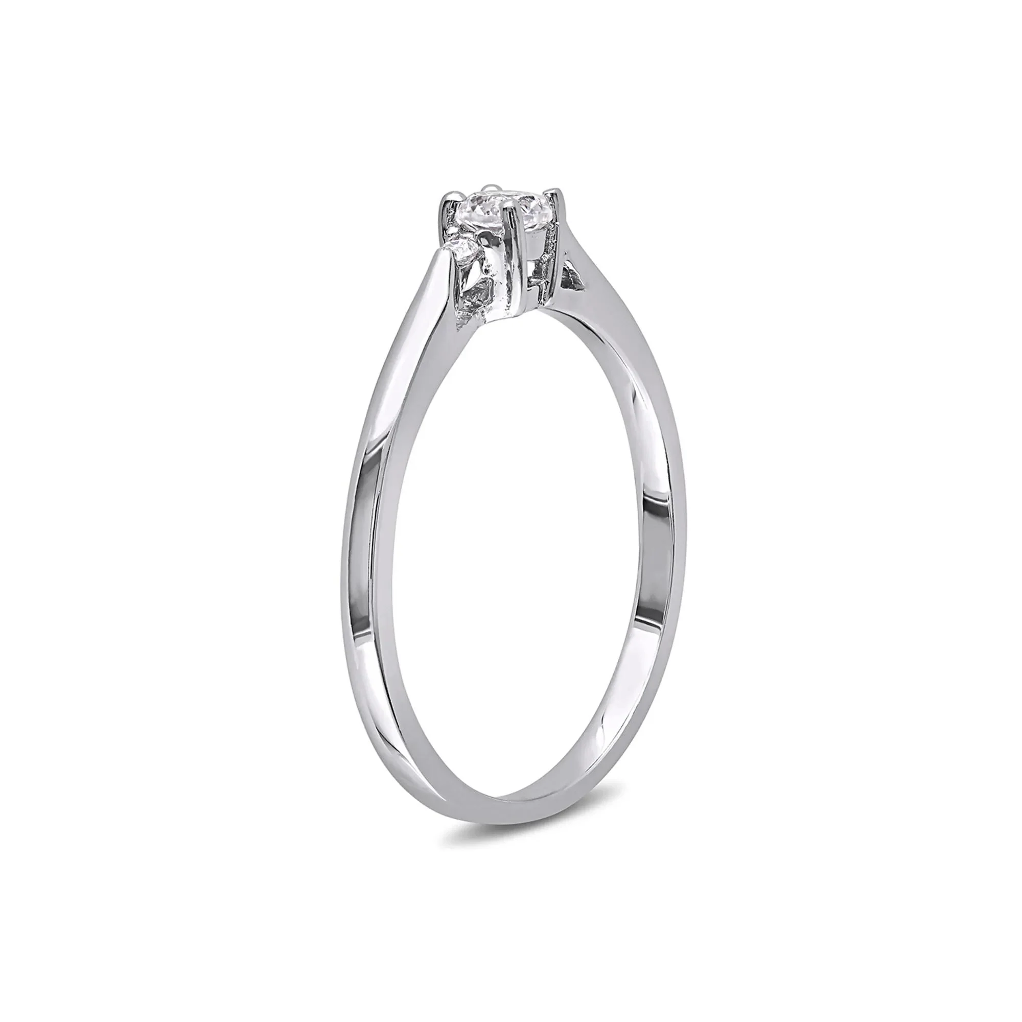 Lab Created White Sapphire & Diamond Ring .925 Sterling Silver Round Brilliant Cut Size 6.5 - Image 2