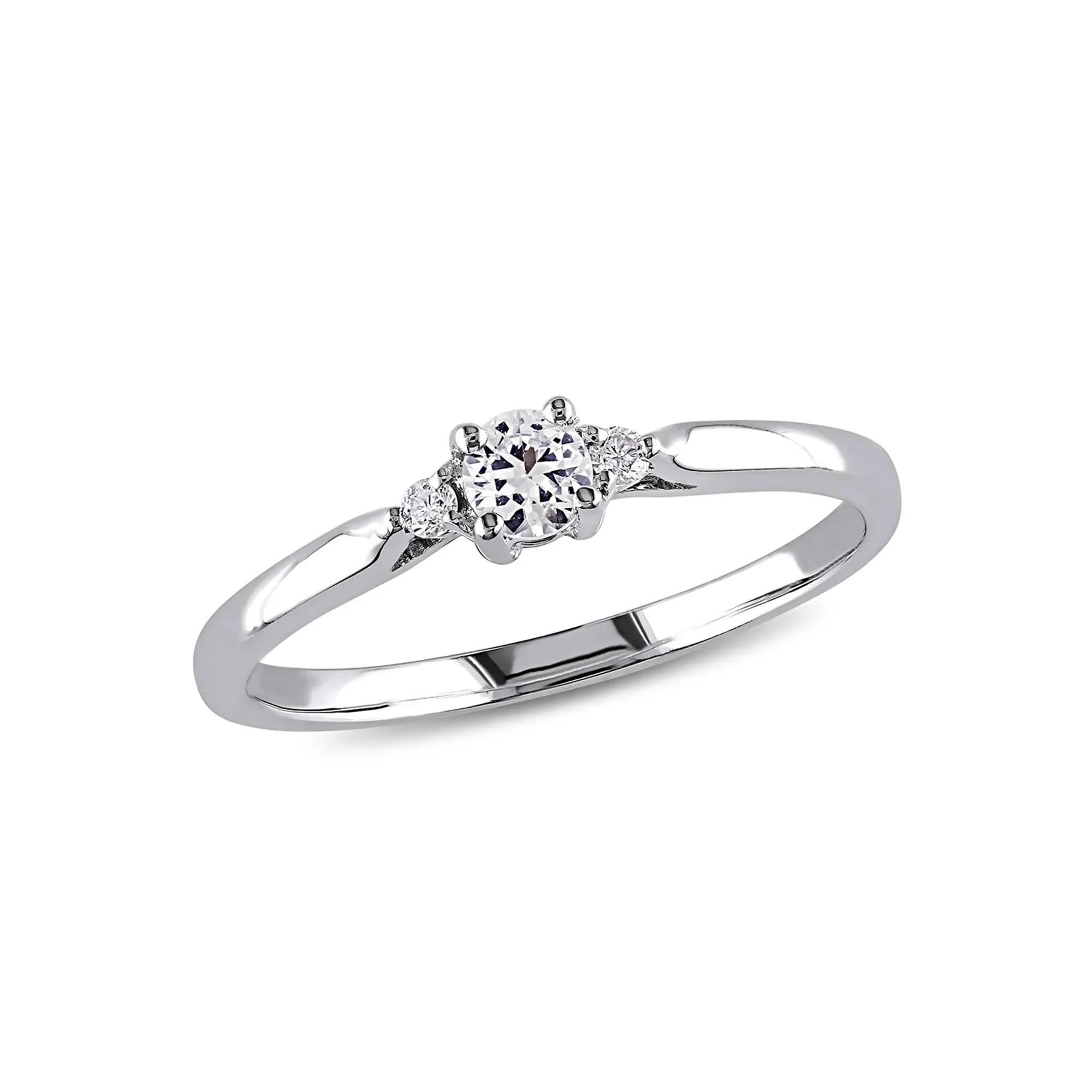 Lab Created White Sapphire & Diamond Ring .925 Sterling Silver Round Brilliant Cut Size 8.5