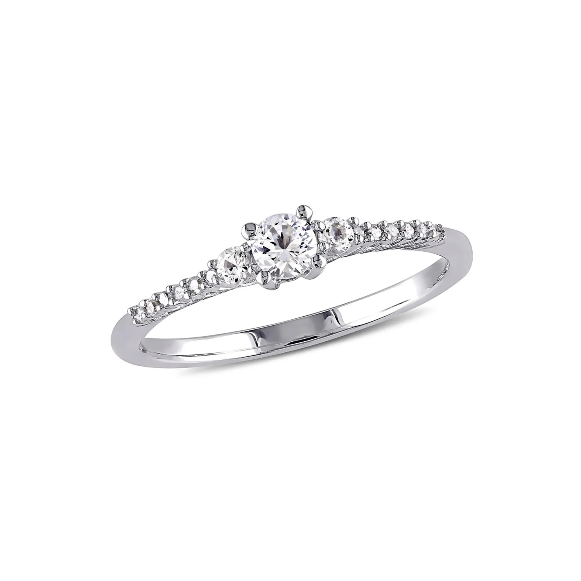 Lab Created White Sapphire & Diamond Ring .925 Sterling Silver Size 5 - Image 2