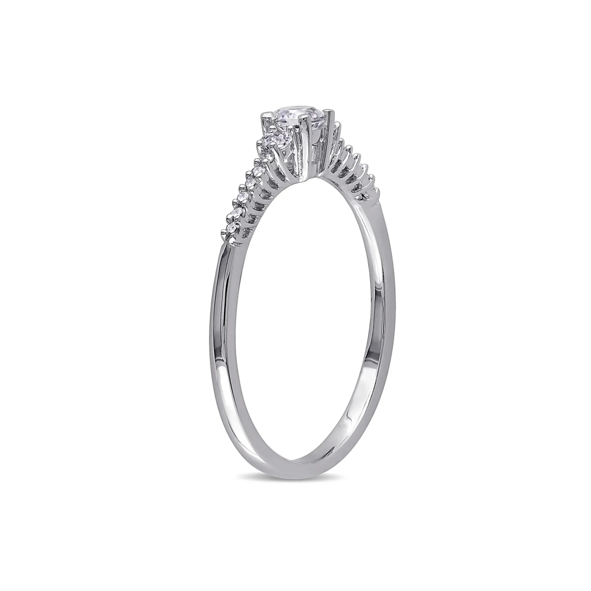 Lab Created White Sapphire & Diamond Ring .925 Sterling Silver Size 5 - Image 3