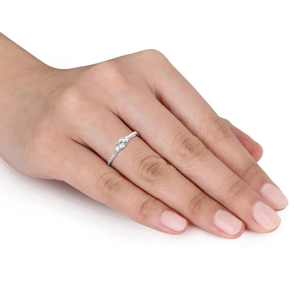 Lab Created White Sapphire & Diamond Ring .925 Sterling Silver Size 7 - Image 4