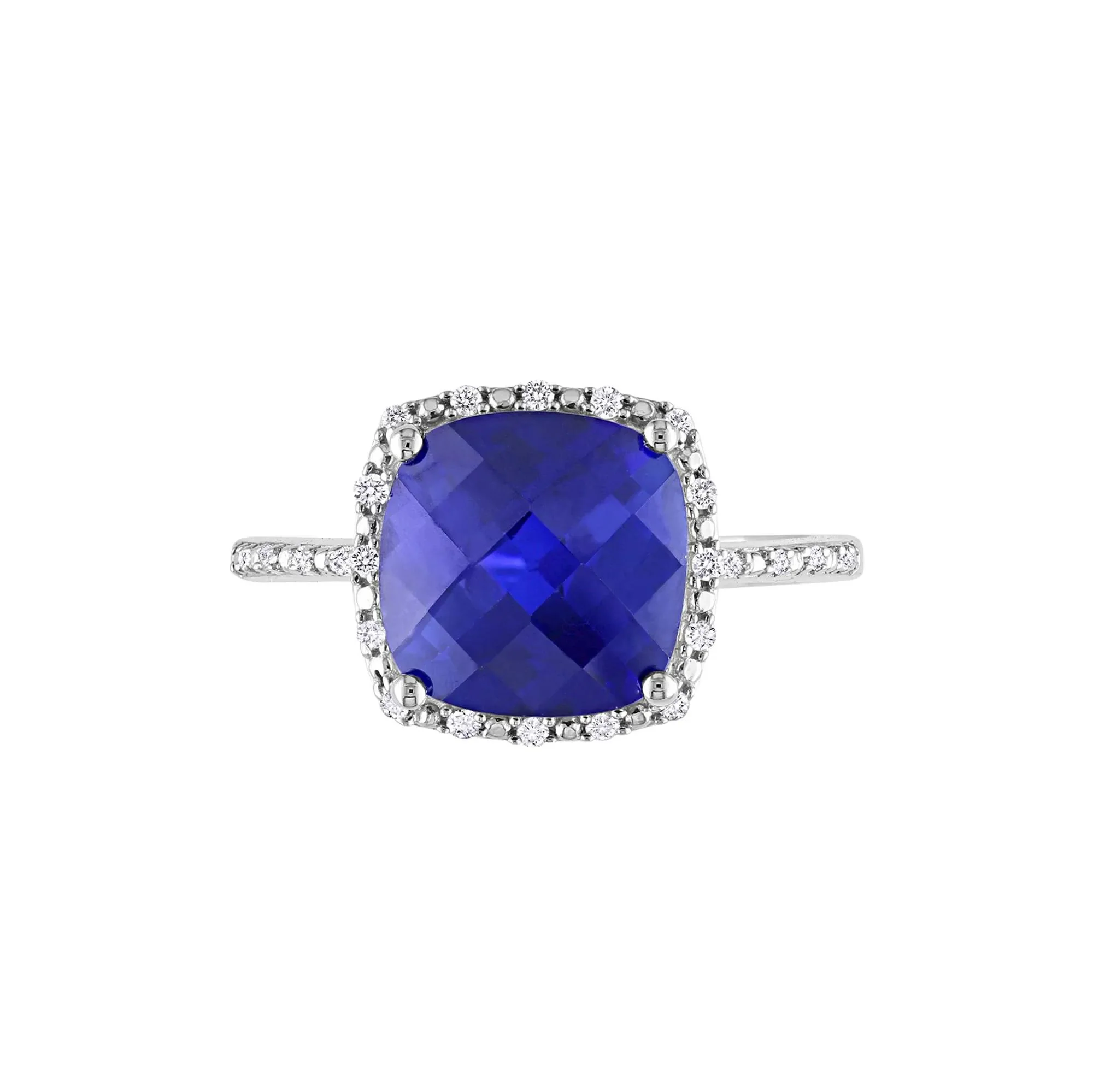 1/10 CT. Tw. Lab Created Blue Sapphire & Diamond Ring .925 Sterling Silver White Size 4