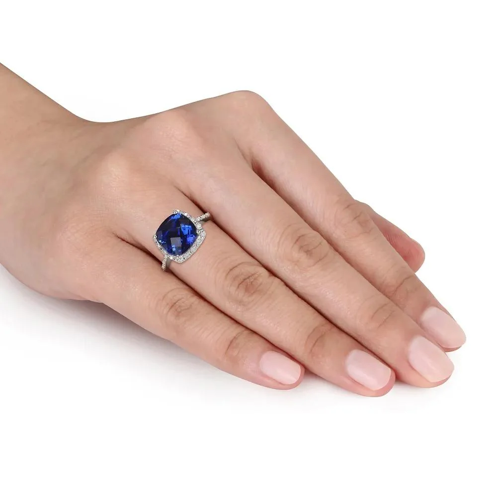 1/10 CT. Tw. Lab Created Blue Sapphire & Diamond Ring .925 Sterling Silver White Size 4 - Image 4