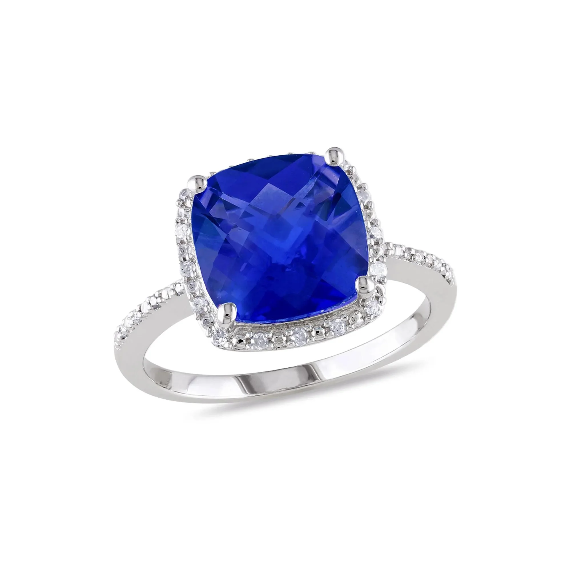 1/10 CT. Tw. Lab Created Blue Sapphire & Diamond Ring .925 Sterling Silver White Size 5.5 - Image 3