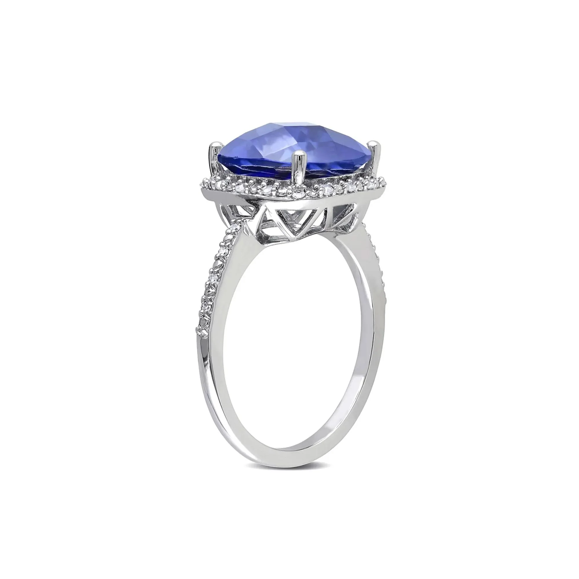 1/10 CT. Tw. Lab Created Blue Sapphire & Diamond Ring .925 Sterling Silver White Size 9.5 - Image 2