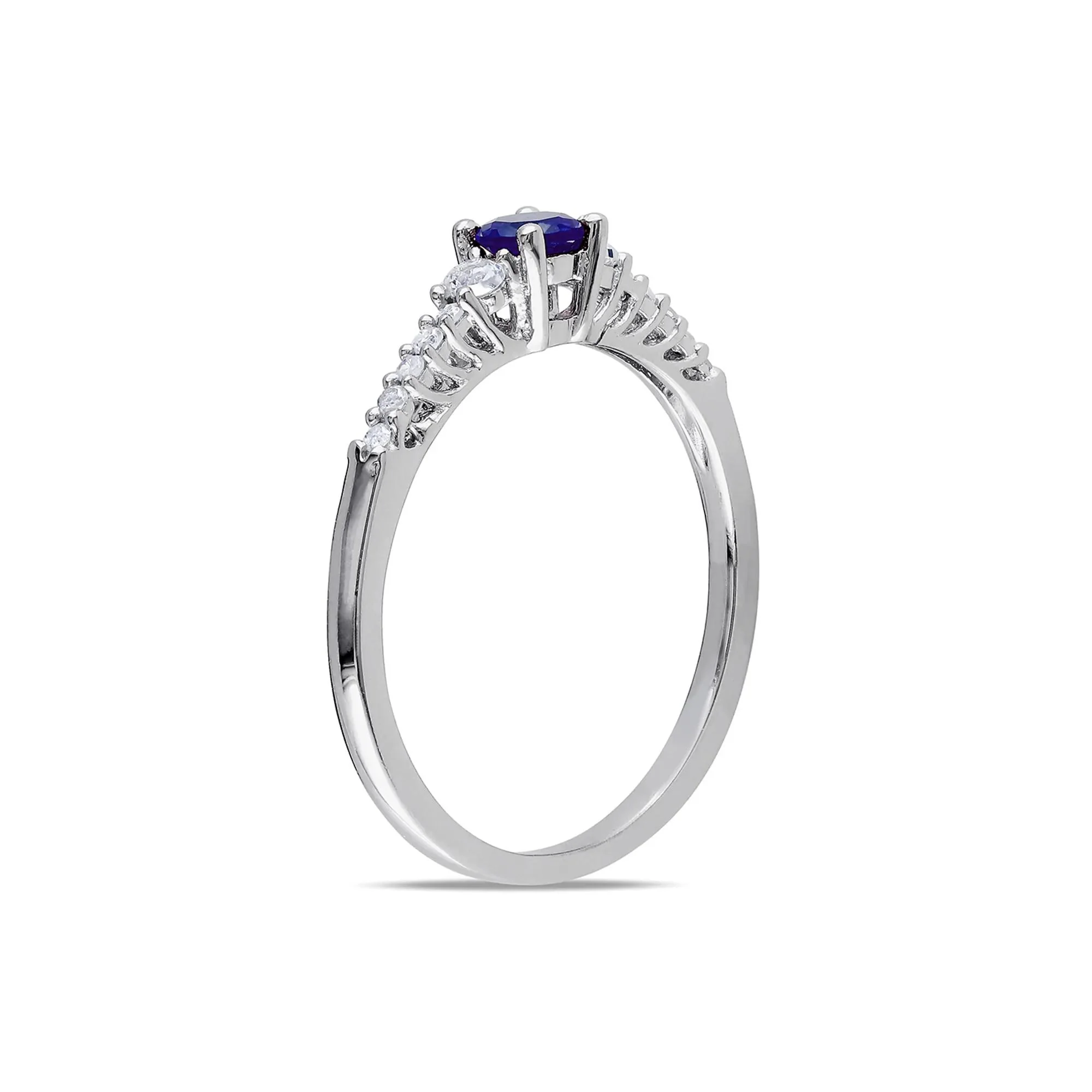 Lab Created Blue & White Sapphire & Diamond Ring .925 Sterling Silver Size 6 - Image 2