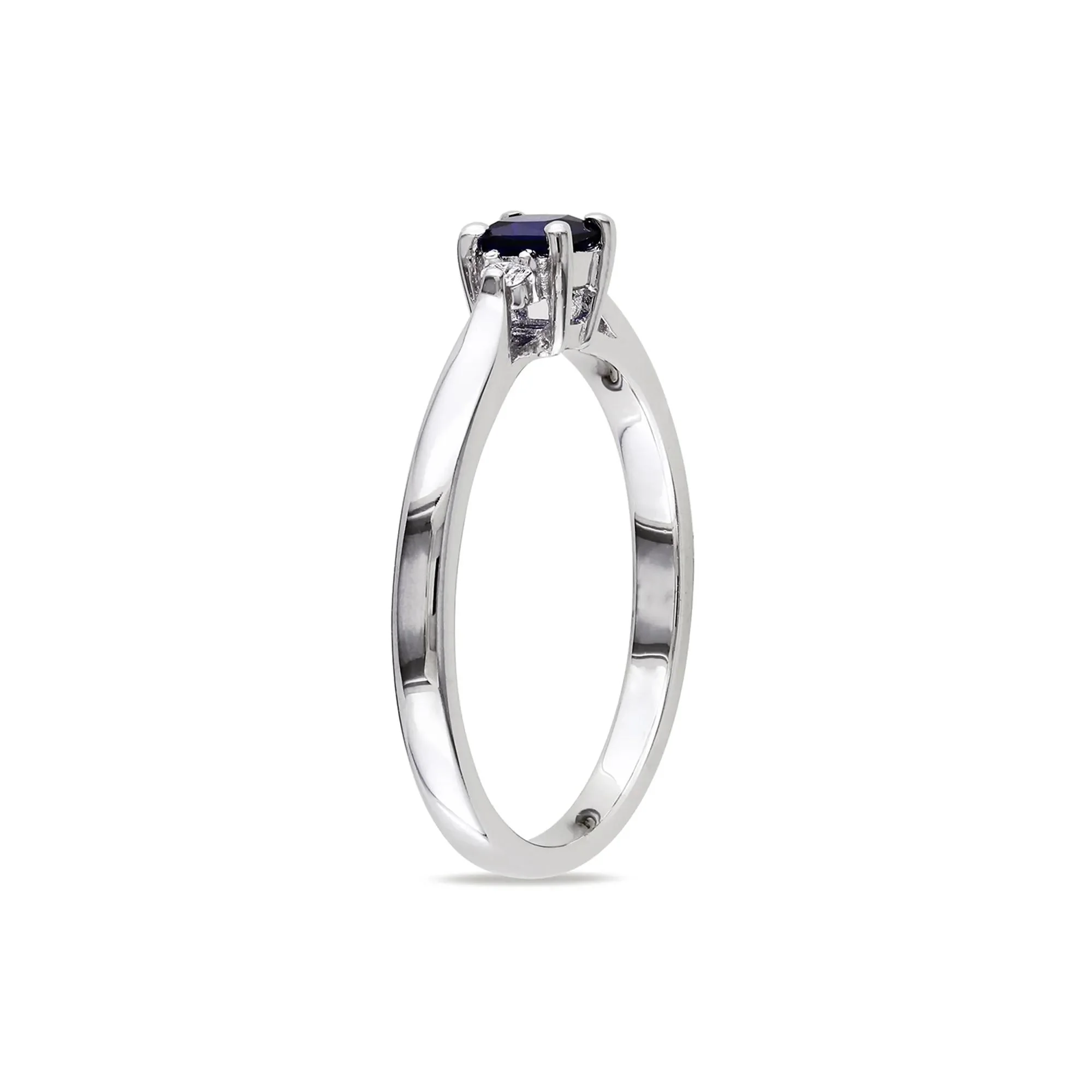 Lab Created Blue Sapphire & Diamond Ring .925 Sterling Silver White Size 7 - Image 3