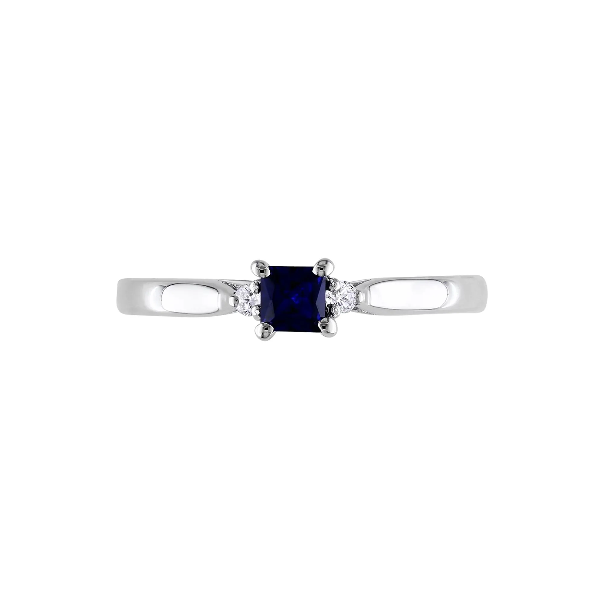 Lab Created Blue Sapphire & Diamond Ring .925 Sterling Silver White Size 8