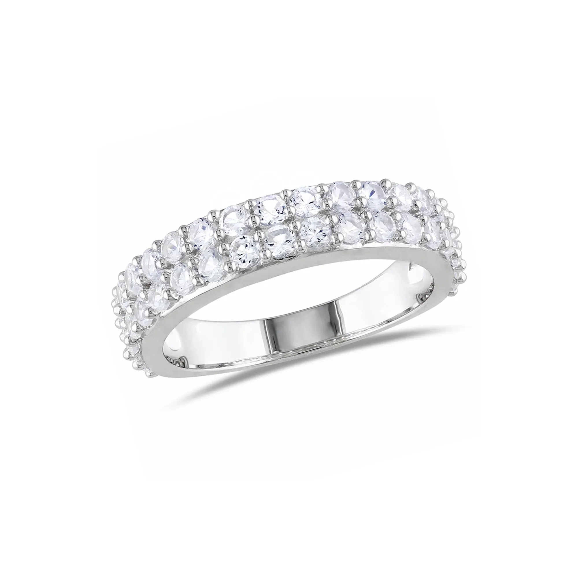 Lab Created Sapphire Band Ring .925 Sterling Silver White Size 9 - Image 2