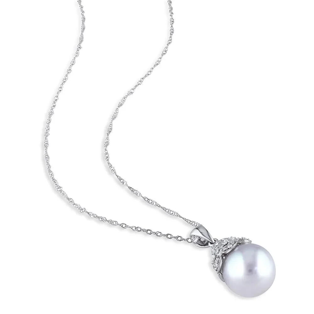 South Sea Pearl & Diamond Necklace 14K White Gold Size 17" - Image 2