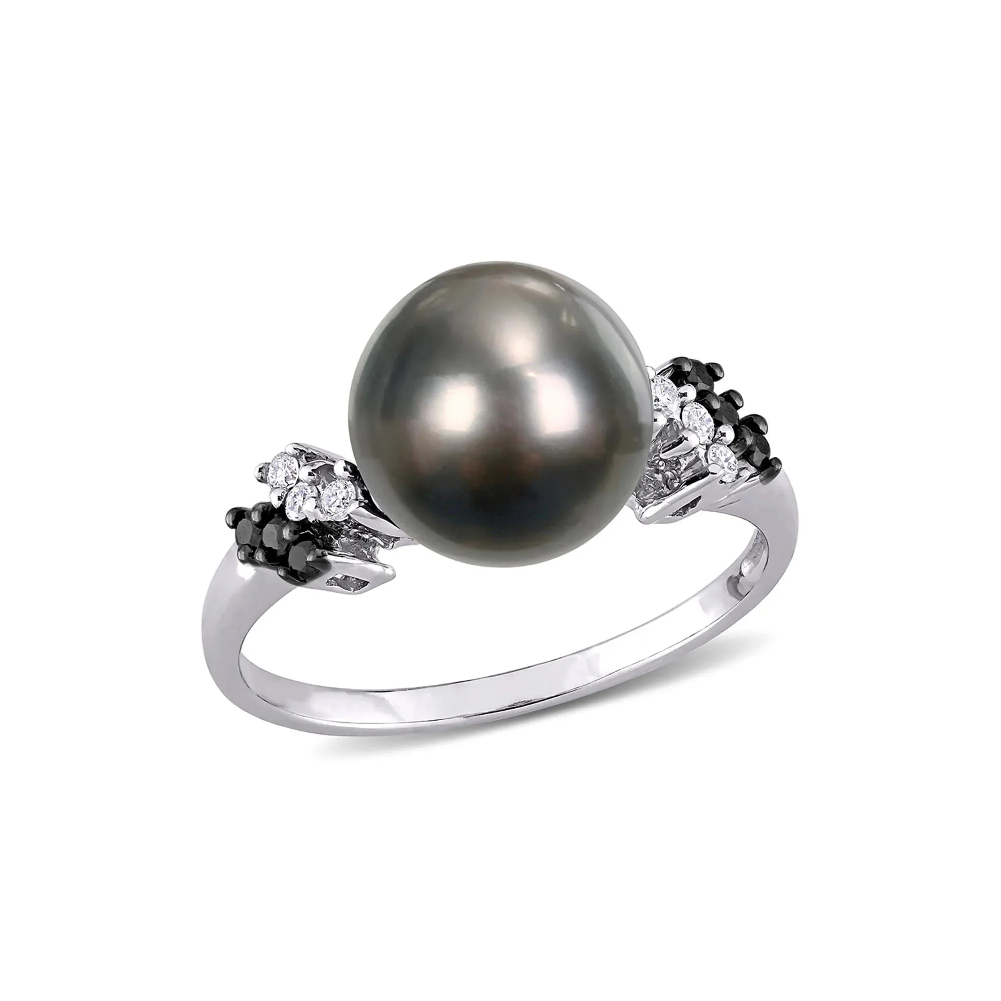 1/8 CT. Tw. Black Tahitian Pearl & Diamond Ring 10K White Gold Size 10