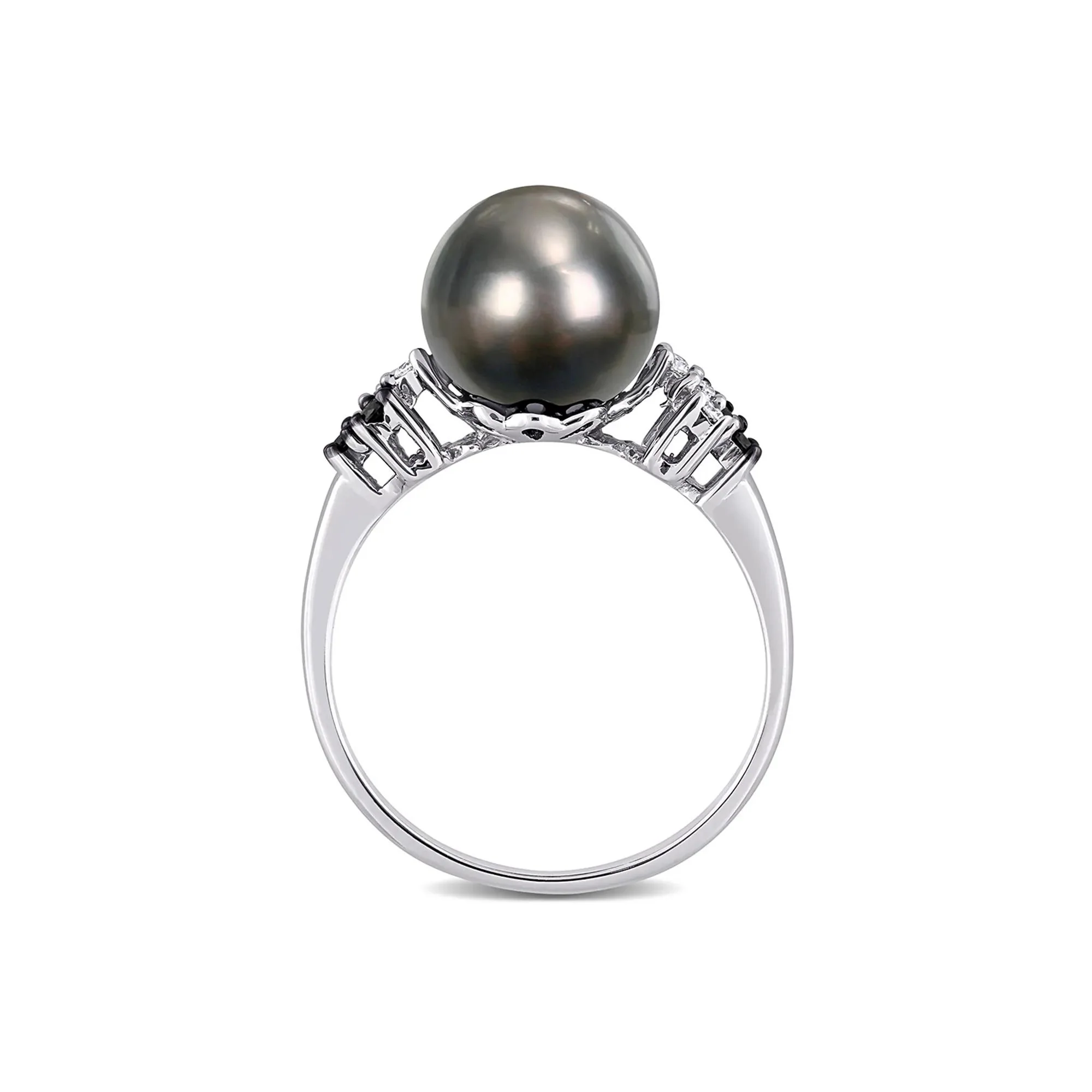 1/8 CT. Tw. Black Tahitian Pearl & Diamond Ring 10K White Gold Size 8.5 - Image 2