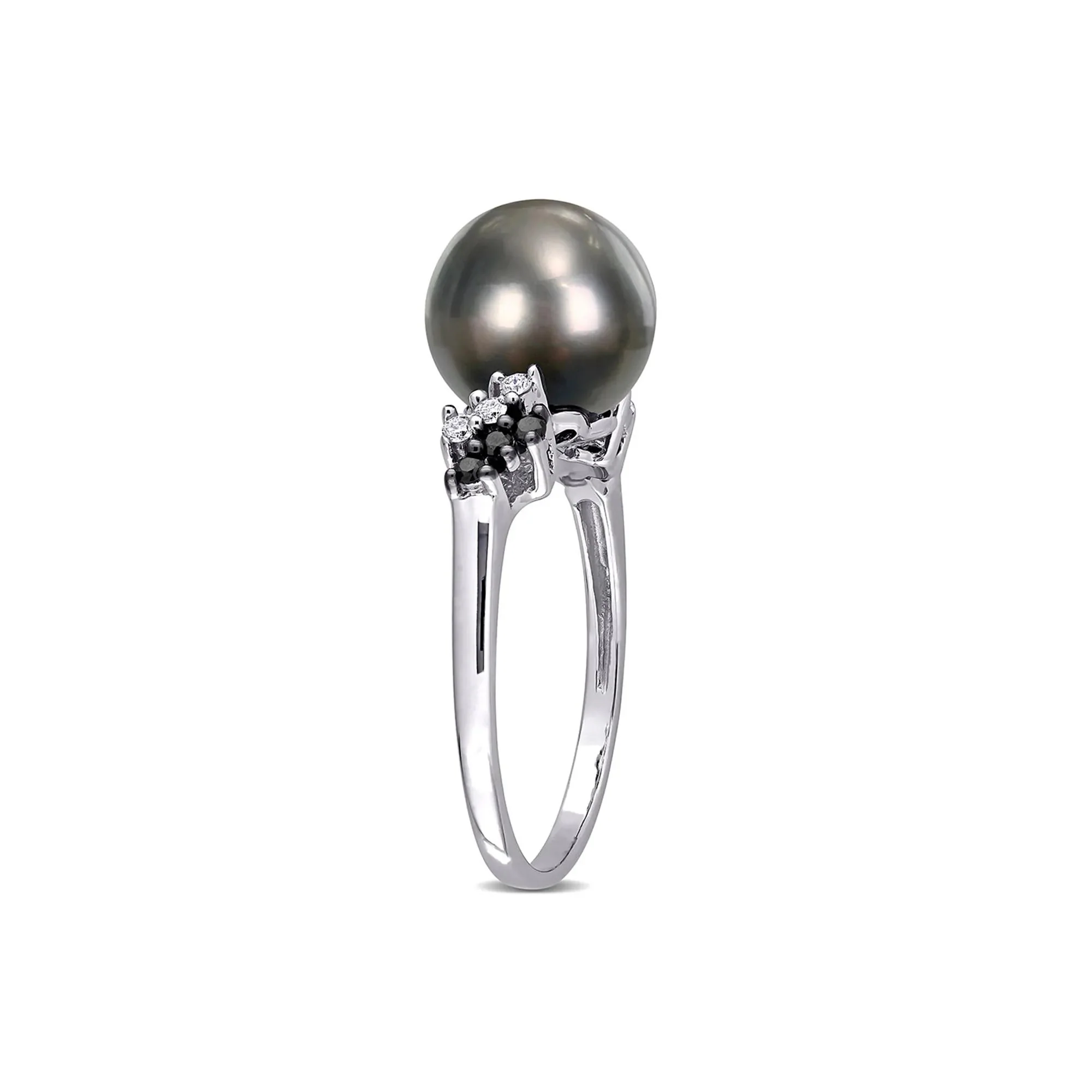 1/8 CT. Tw. Black Tahitian Pearl & Diamond Ring 10K White Gold Size 9.5 - Image 3