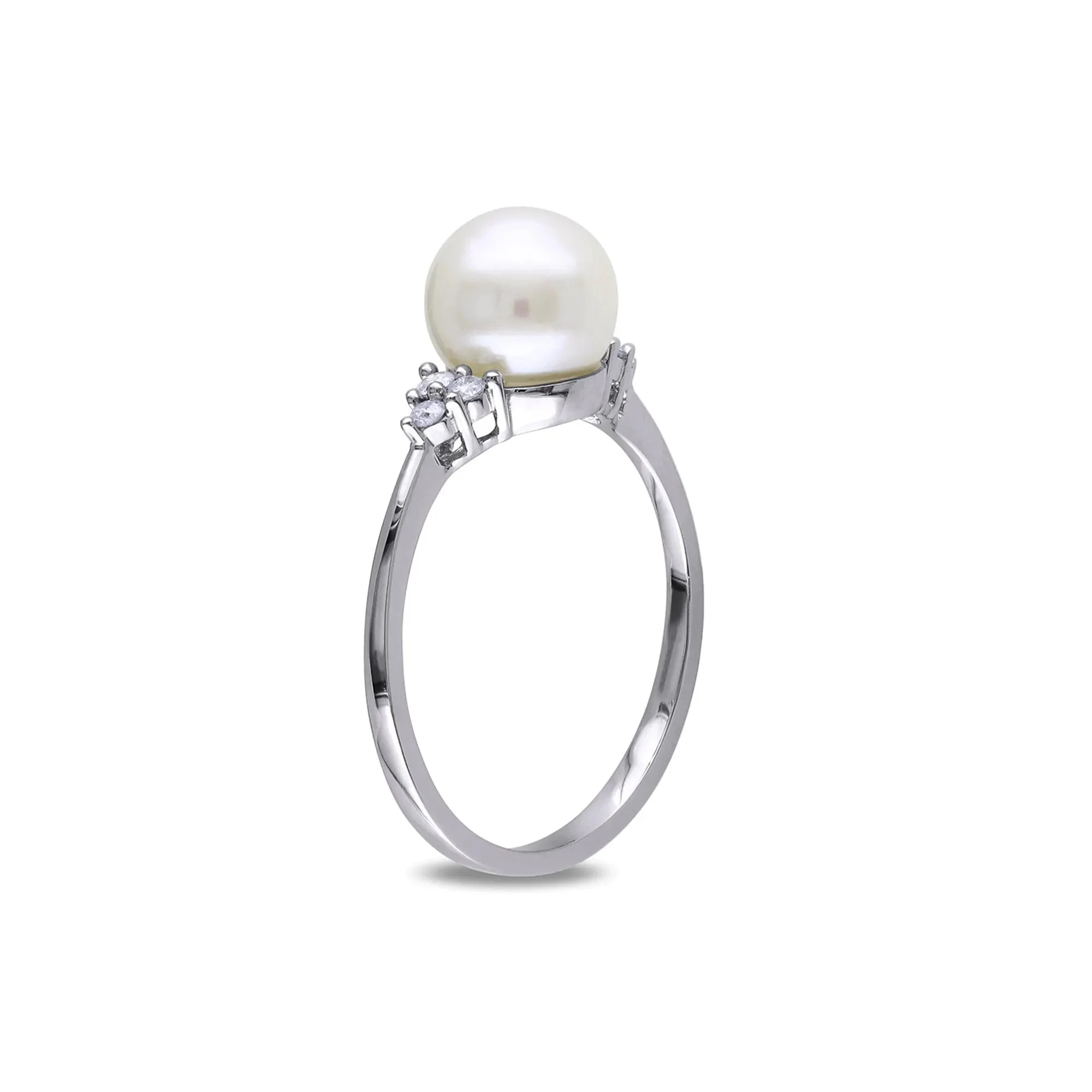 1/8 CT. Tw. Freshwater Pearl & Diamond Ring 10K White Gold Round Brilliant Cut Size 9.5 - Image 2