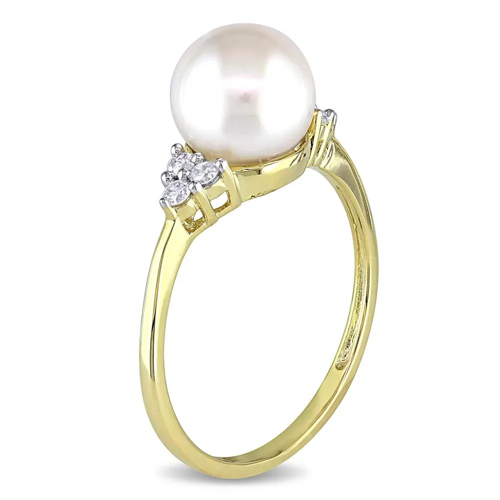 1/8 CT. Tw. Freshwater Pearl & Diamond Ring 10K Yellow Gold Round Brilliant Cut Size 10.5 - Image 3