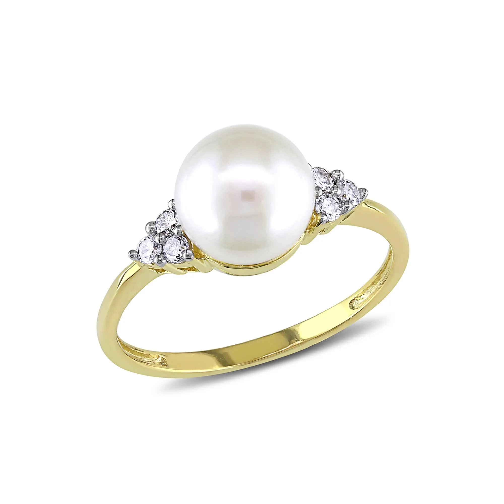 1/8 CT. Tw. Freshwater Pearl & Diamond Ring 10K Yellow Gold Round Brilliant Cut Size 11.5 - Image 2